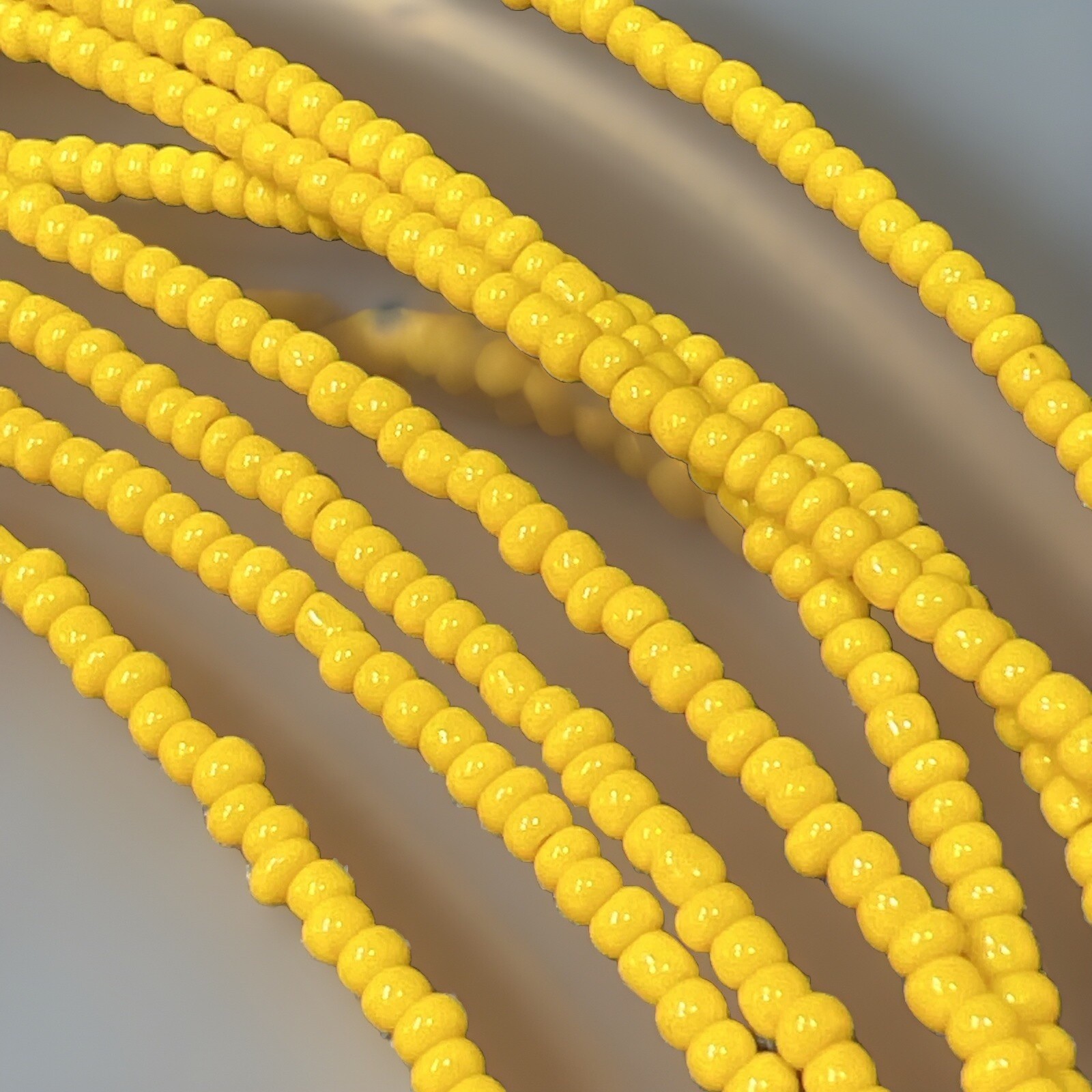 Vintage Brass-tone Yellow Glass Sead Bead Necklace Multistrand 21″