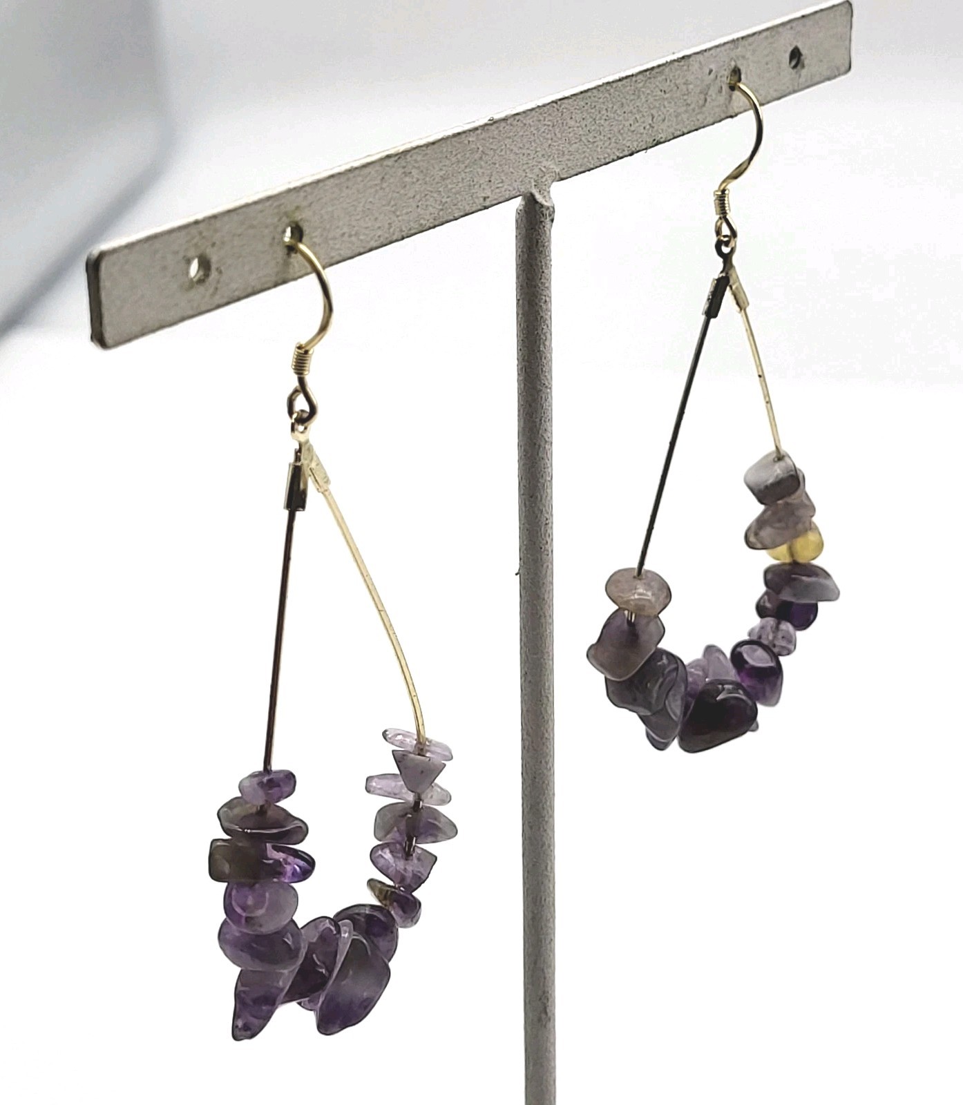 Sterling Silver Gold Plated Purple Amethyst bead teardrop dangle earrings