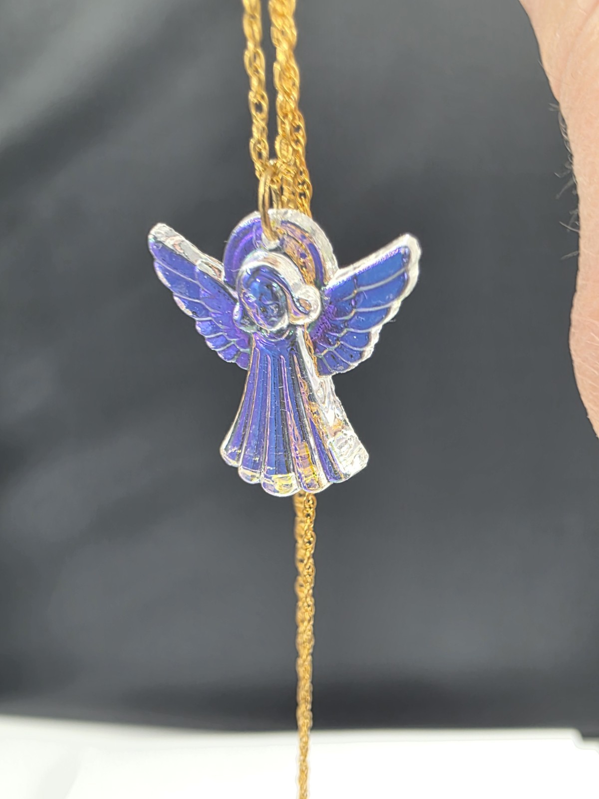 Aurora Borealis Angel Pendant on 14kt Yellow Gold-Filled Chain