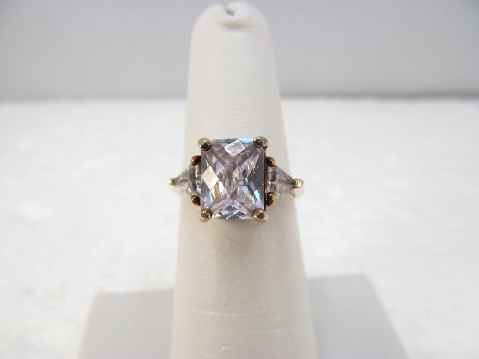 925 Sterling Silver Gold Vermeil Princess Trillion CZ Statement Ring Size 6 Vtg