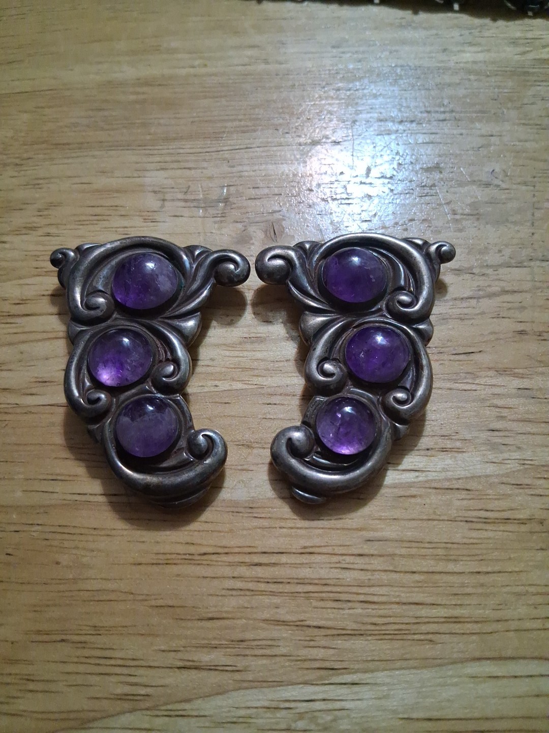 Vintage Los Castillo Taxco 925 Sterling Silver & Amethyst Fur Pin ? Heavy 54.7g