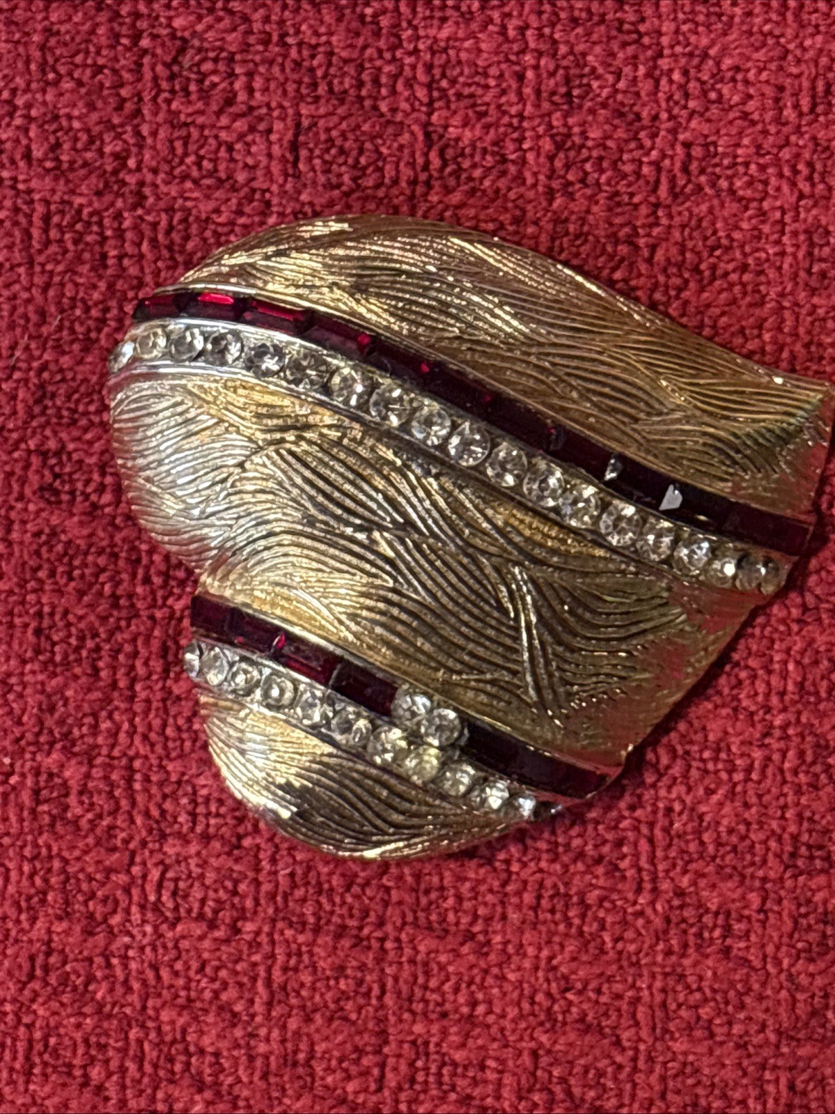 Vintage Corocraft Signed Heart Brooch Crystal Rhinestone Baguette Jewelry