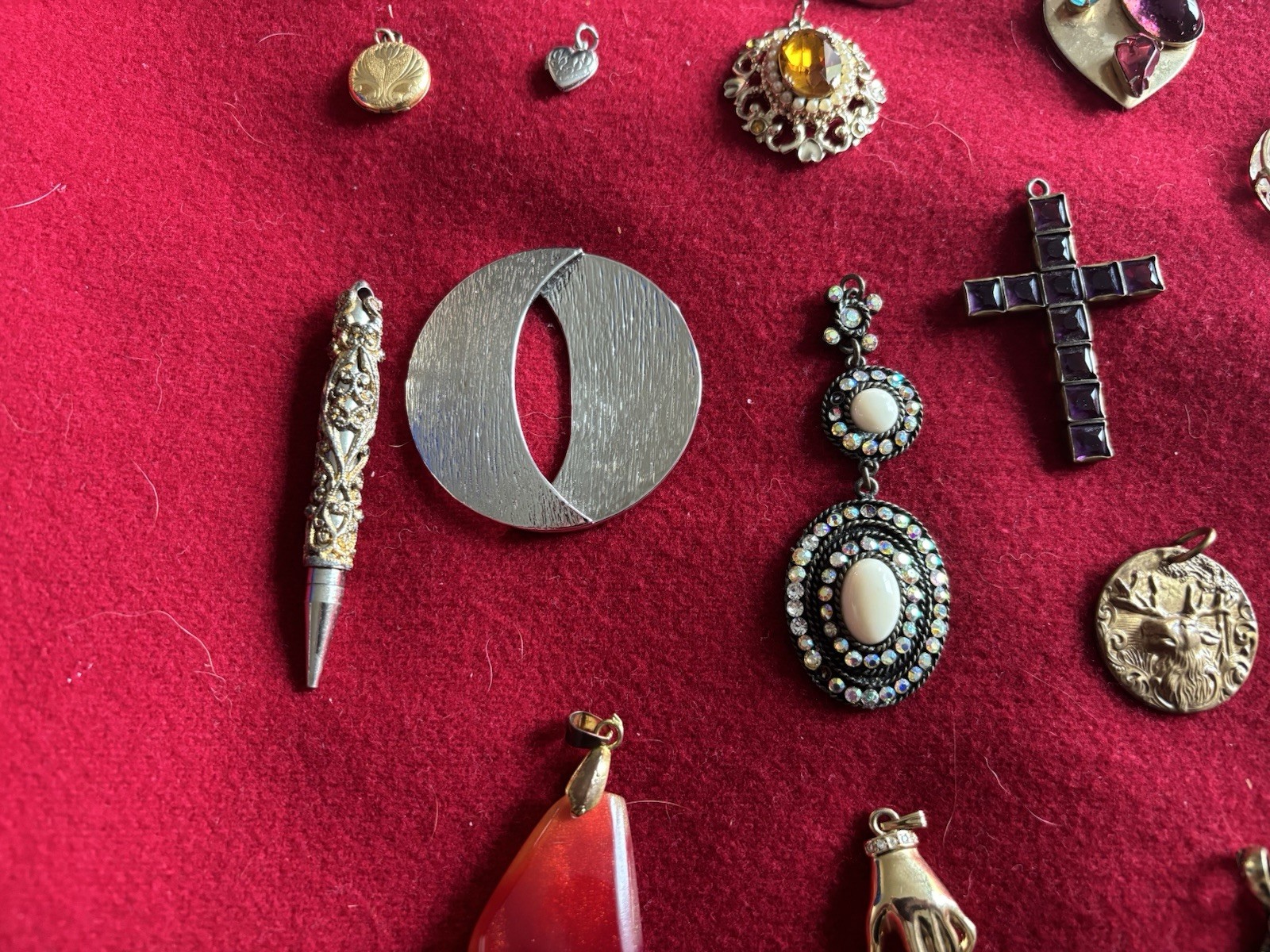 Vintage Mixed Jewelry Pendant Charm Lot Gold Silver Tone + Stones Lockets