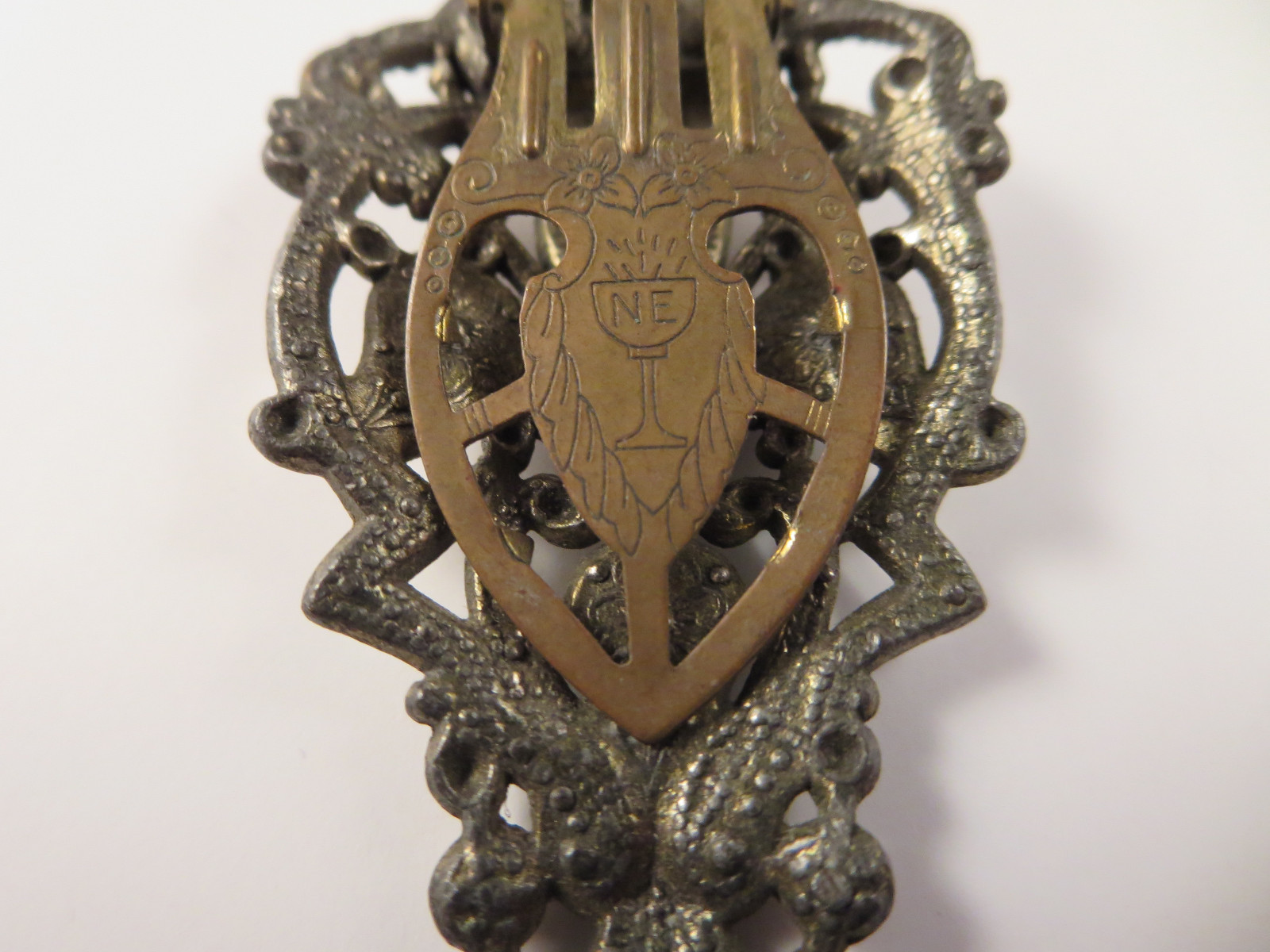 Antique Art Deco NE Signed New England Glass Works Blue Rhinestone Dress Clip