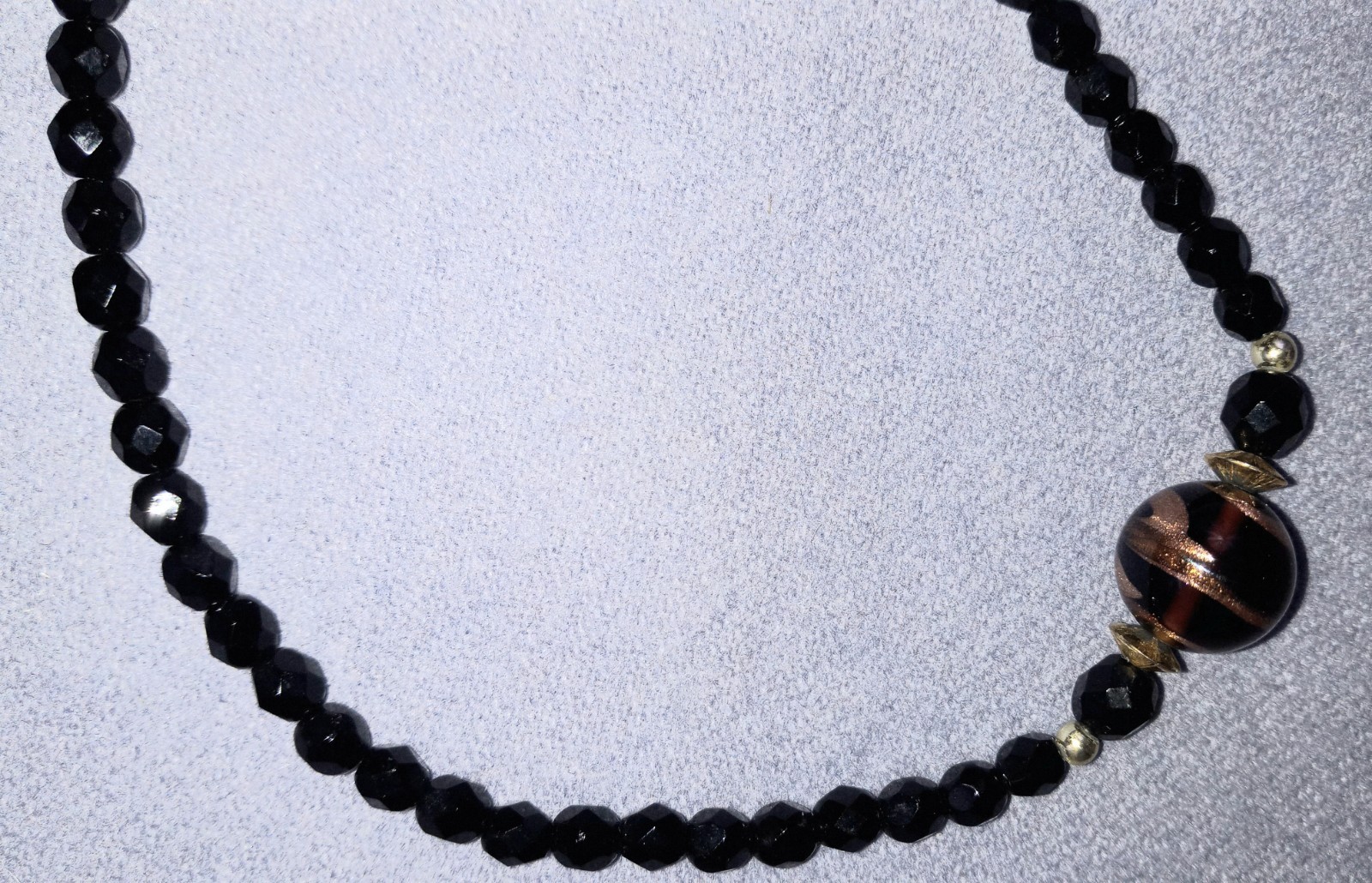 Vogue Black Glass Art Deco Necklace 17″