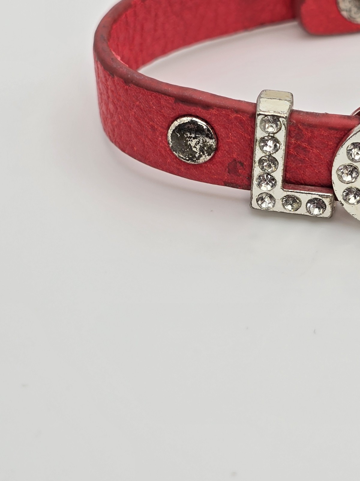 Vtg YIK FUNG Signed Red Leather & Rhinestone Slide Charm Bracelet FREE $HIPPING!
