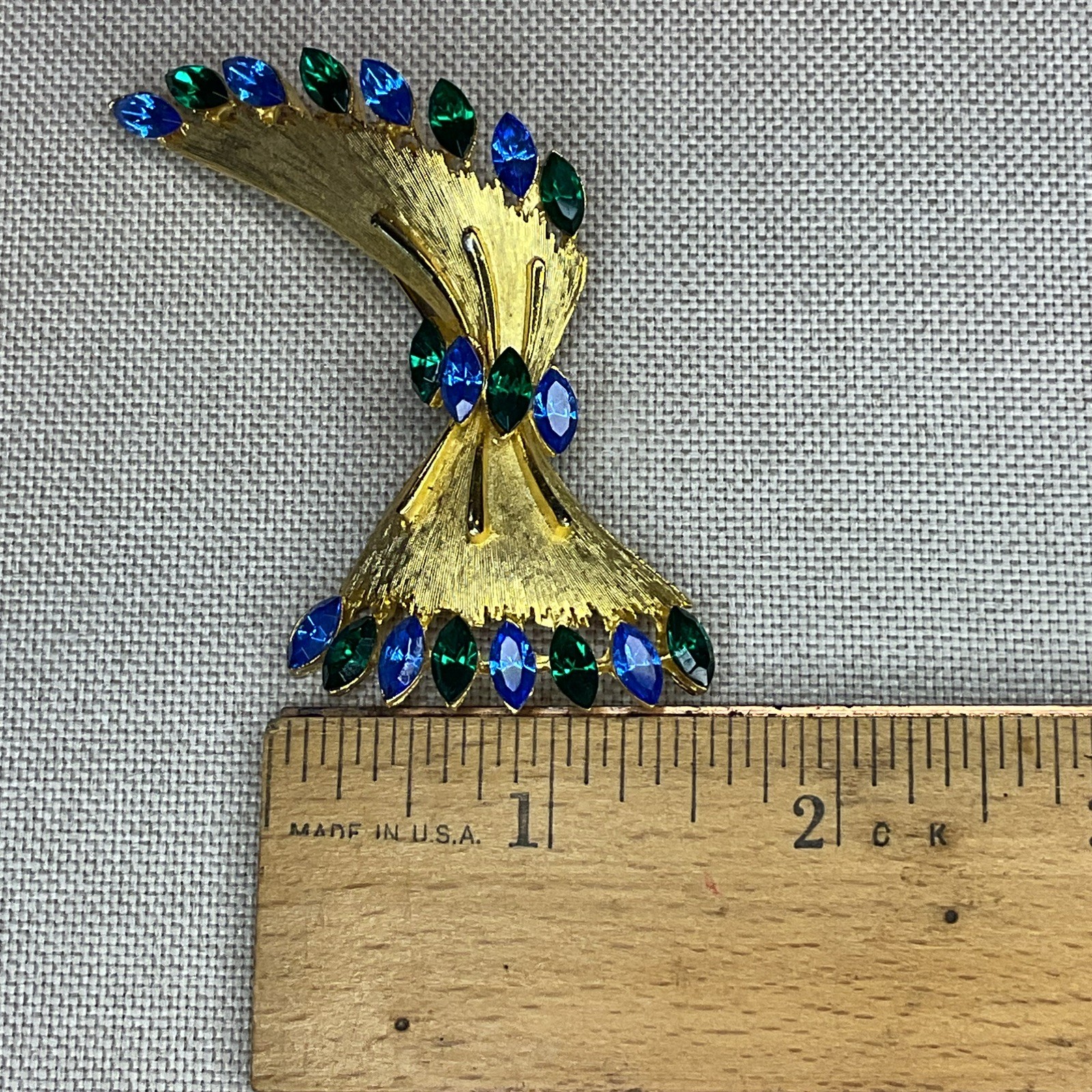 Vintage Signed JJ Brooch Pin Clip Earrings Set Gold Tone Navette Rhinestones