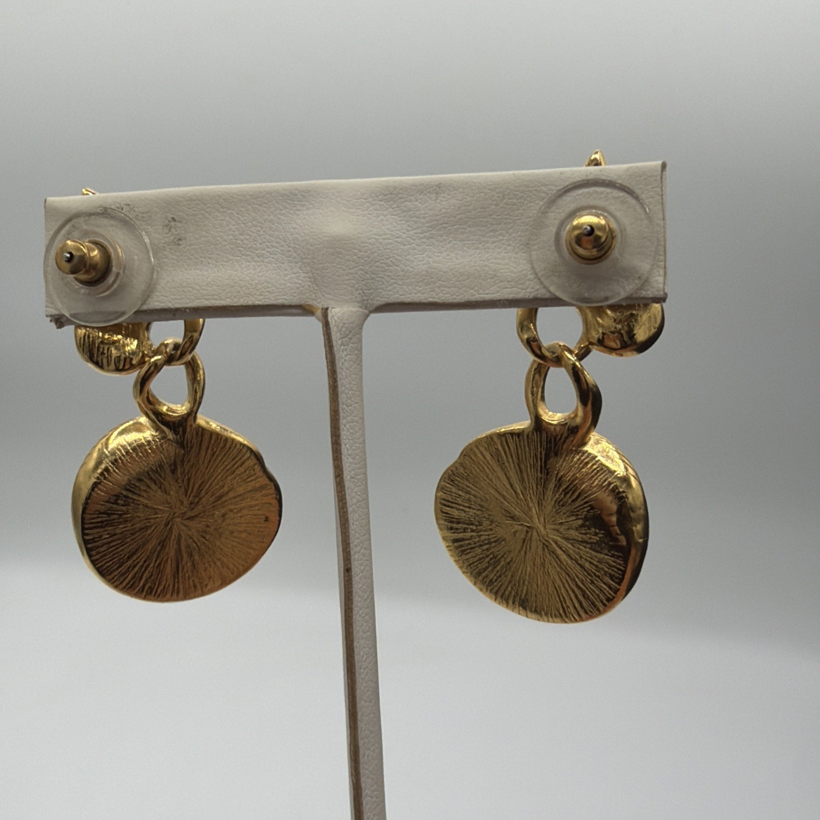 Vintage Gold Leaf Amethyst Purple Stone Pierced Earrings – Nature Motif Dangle