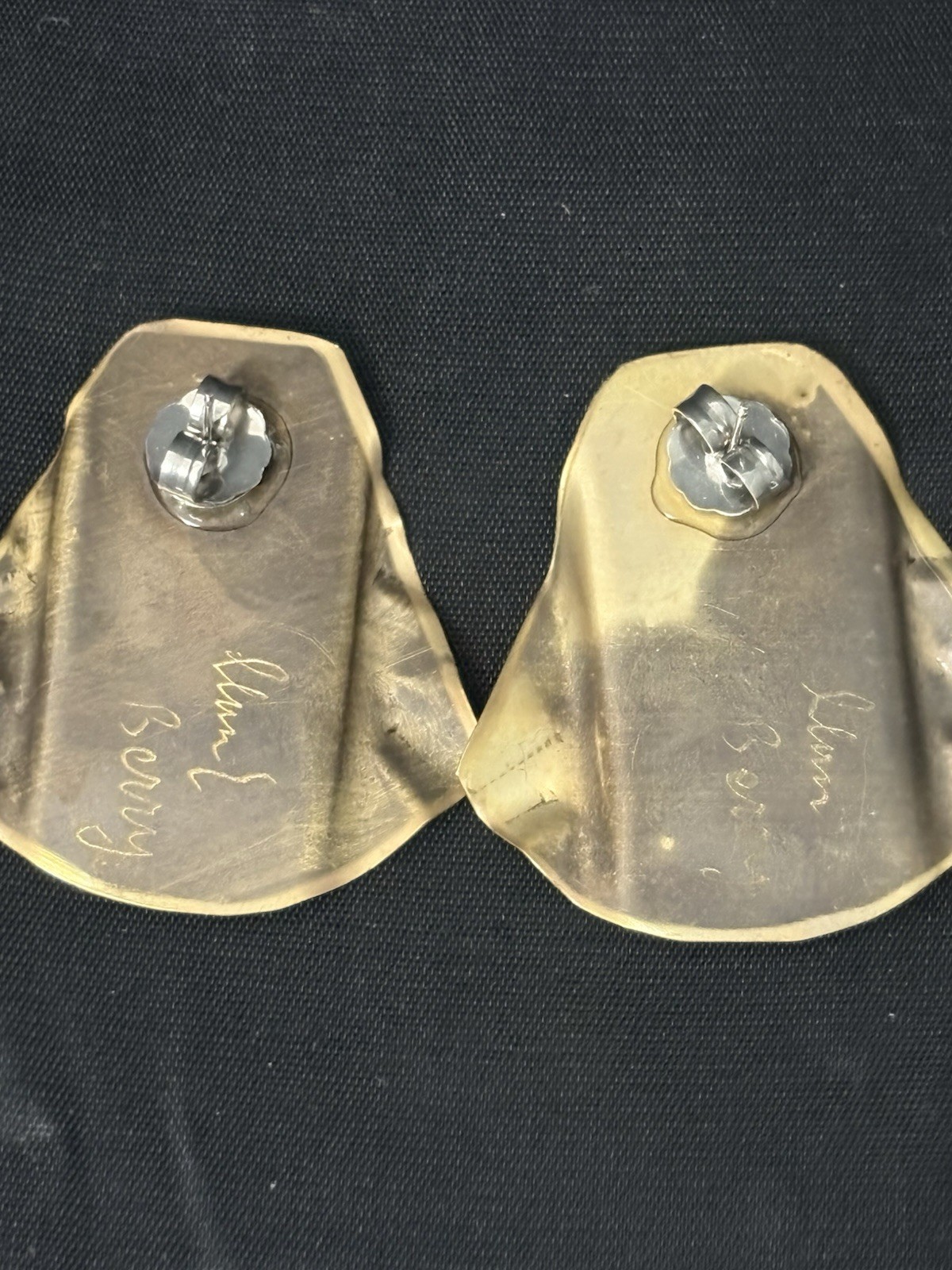 Modernist Brooch Earrings Set Brutalist Bold Studio Artist marble Swirl Signed