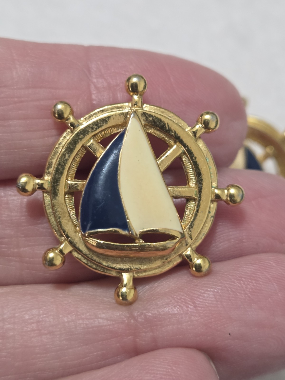 Vintage Avon Nautical Sailboat Earrings | Enamel Ship Wheel Studs