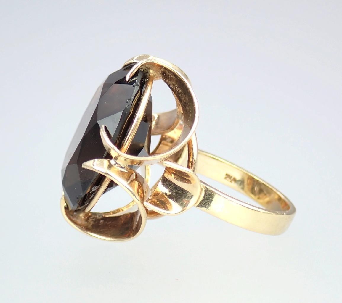 Super Vintage 1970s Solid 9K Rose Gold 14.4Ct Smokey Quartz Cocktail Ring 1971 5