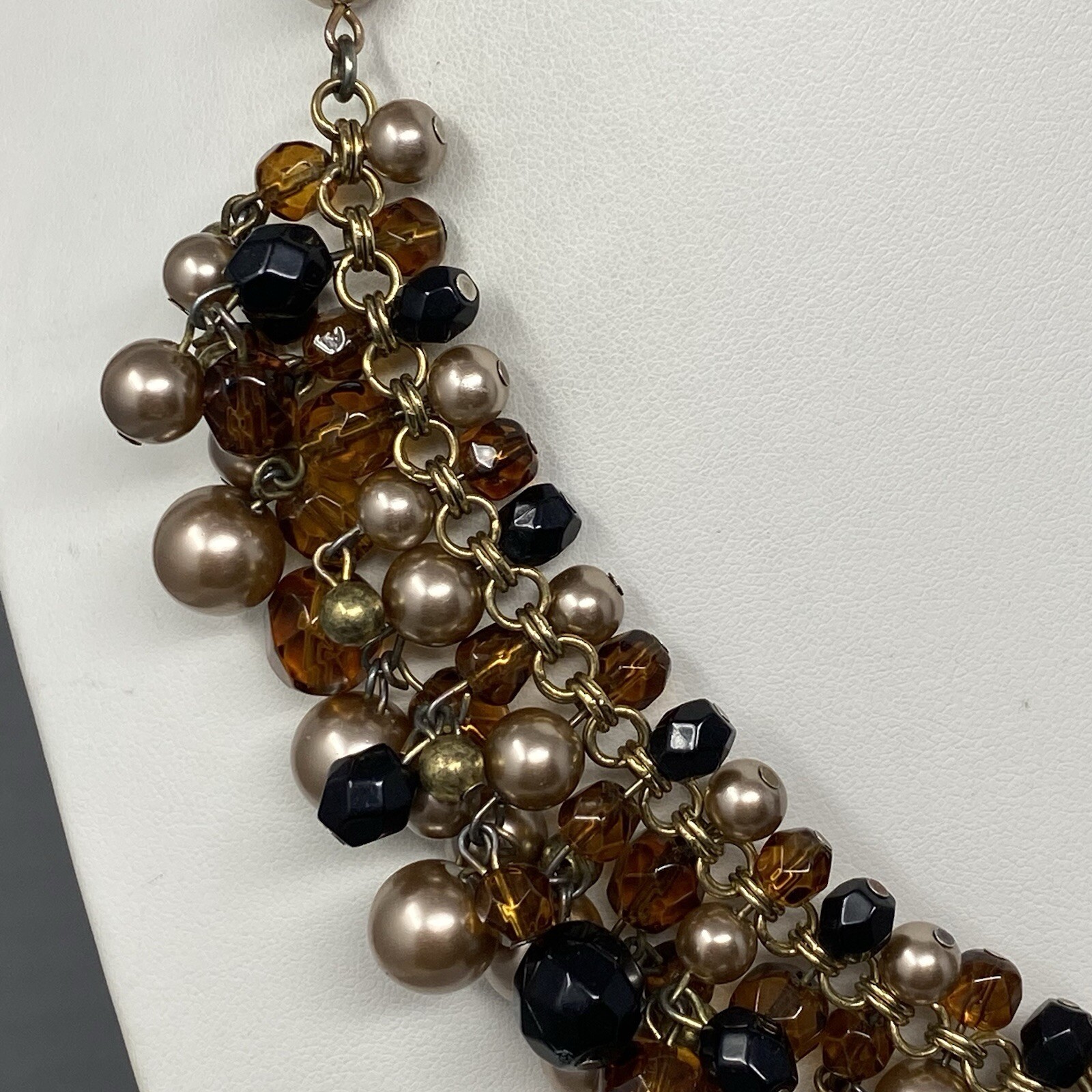 Talbots Fringe Necklace Multicolor Glass Beads Cha Cha Statement Bib Vintage 19″