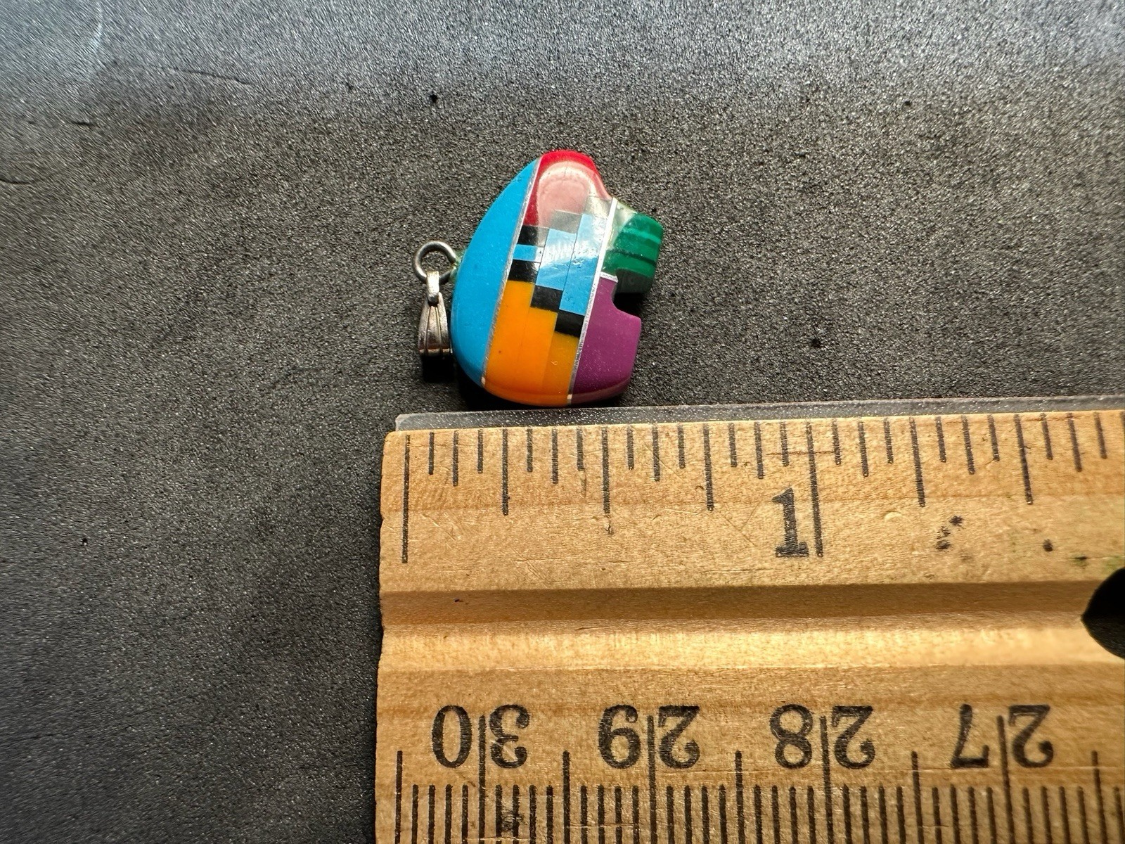 1.30g Vintage Sterling Silver 925 Colorful Inlay Geometric Pattern Pendant M
