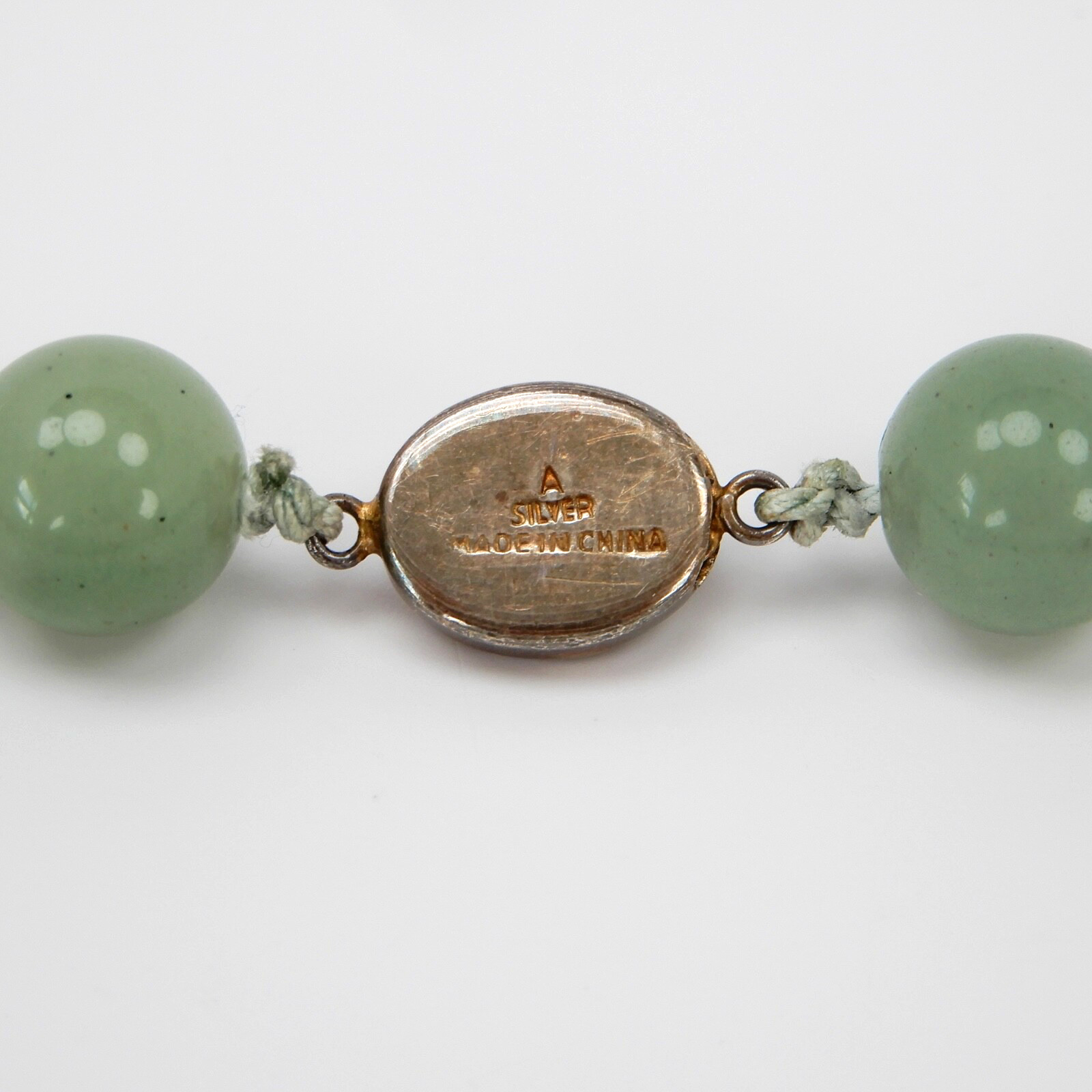 Vtg Green Jade Knotted 12mm Bead Necklace 24” .925 Silver Filigree Clasp 115 gr