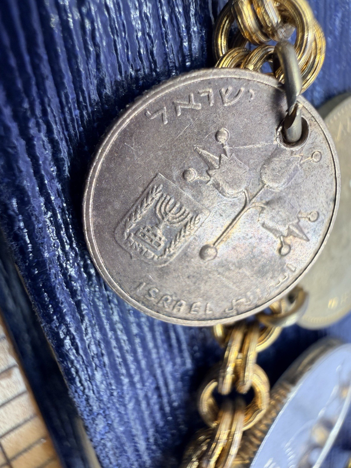 Vintage Coin Necklace Israel Bahamas Mixed Coins Charms 18” Gold Tone Chain HJ