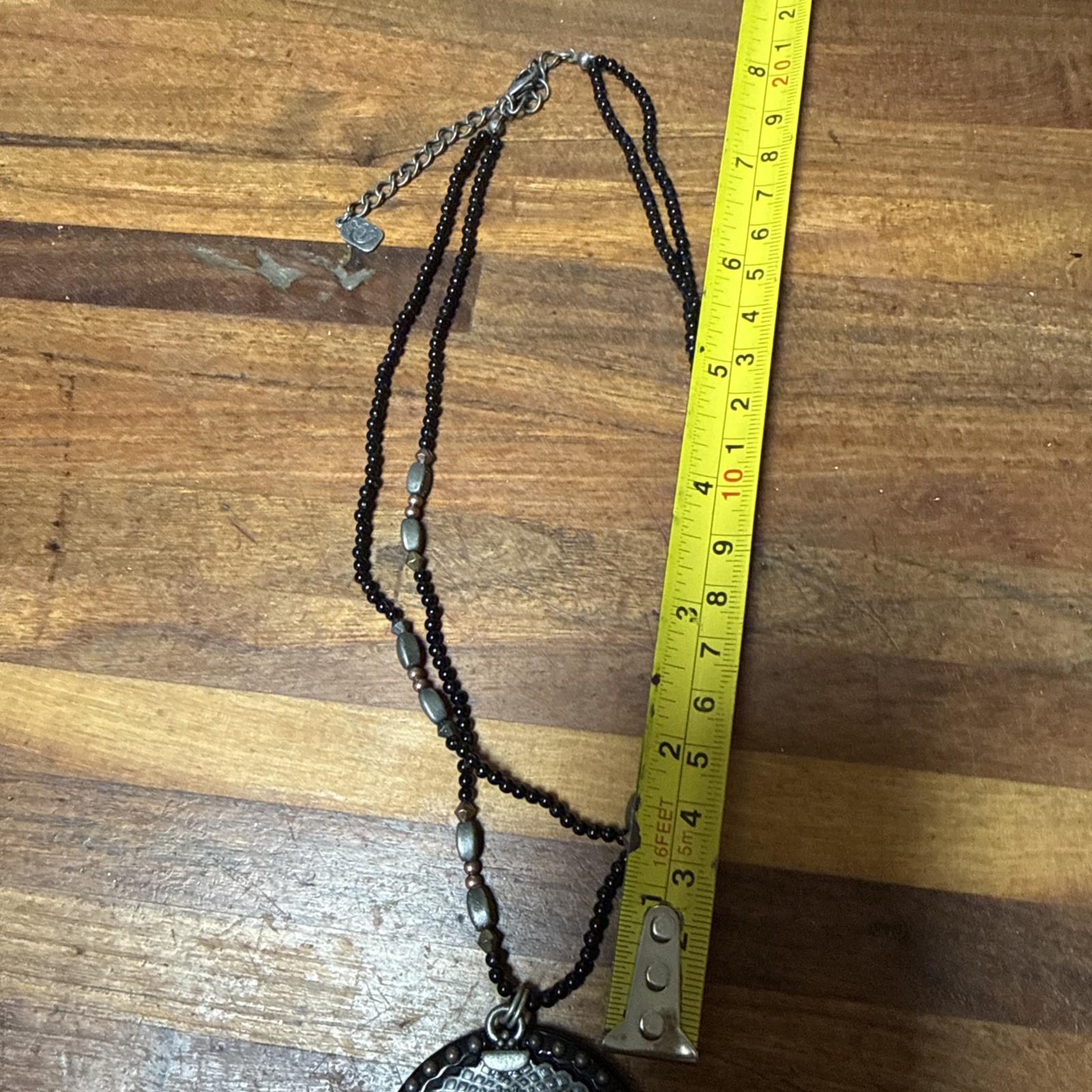 VTG You & i Black and Wolverine Necklace With Copper tone Beads. 16” & 3” Exten