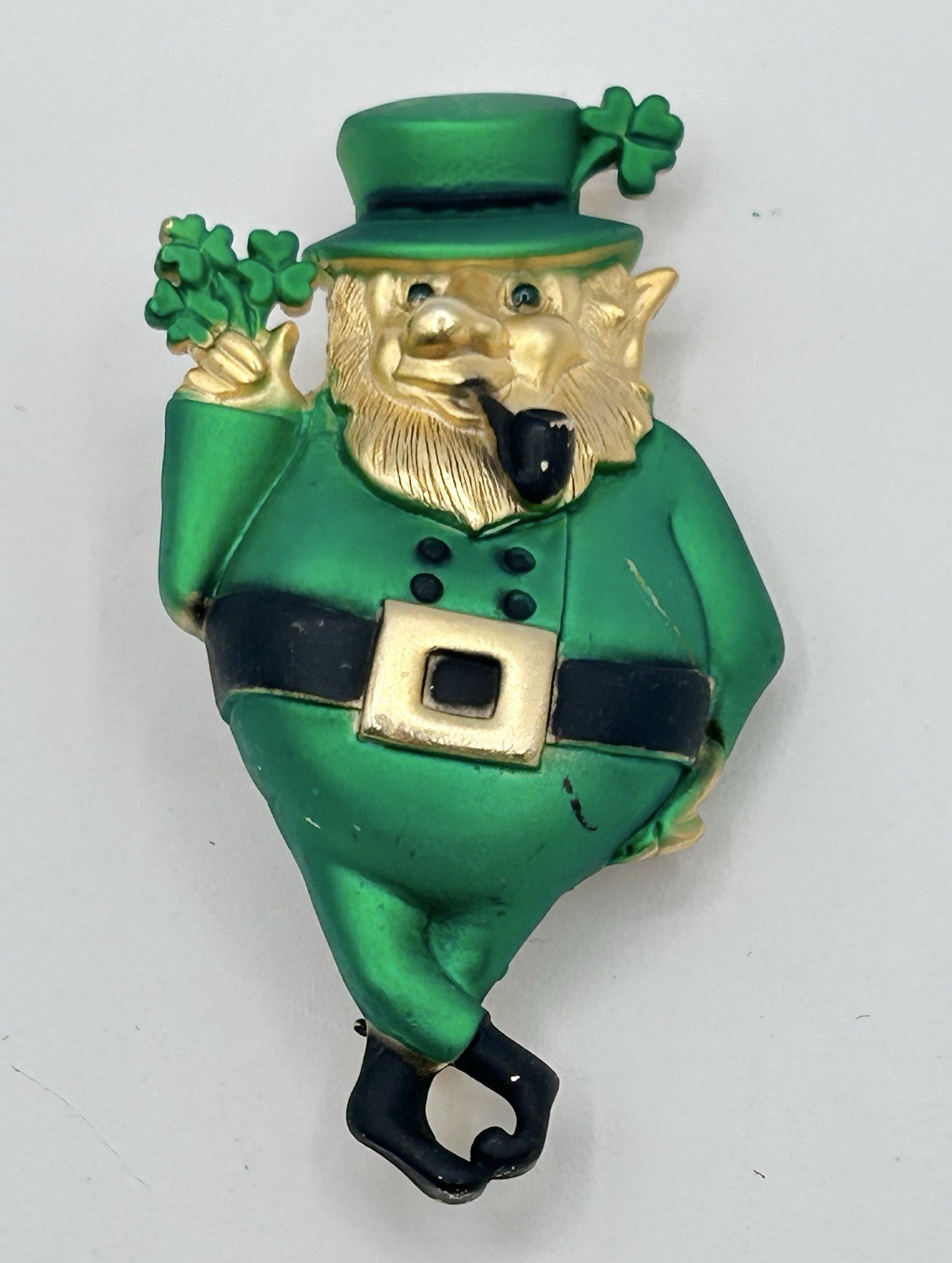 AJC Leprechaun Brooch Large Attached Not Working Sound Piece 3″