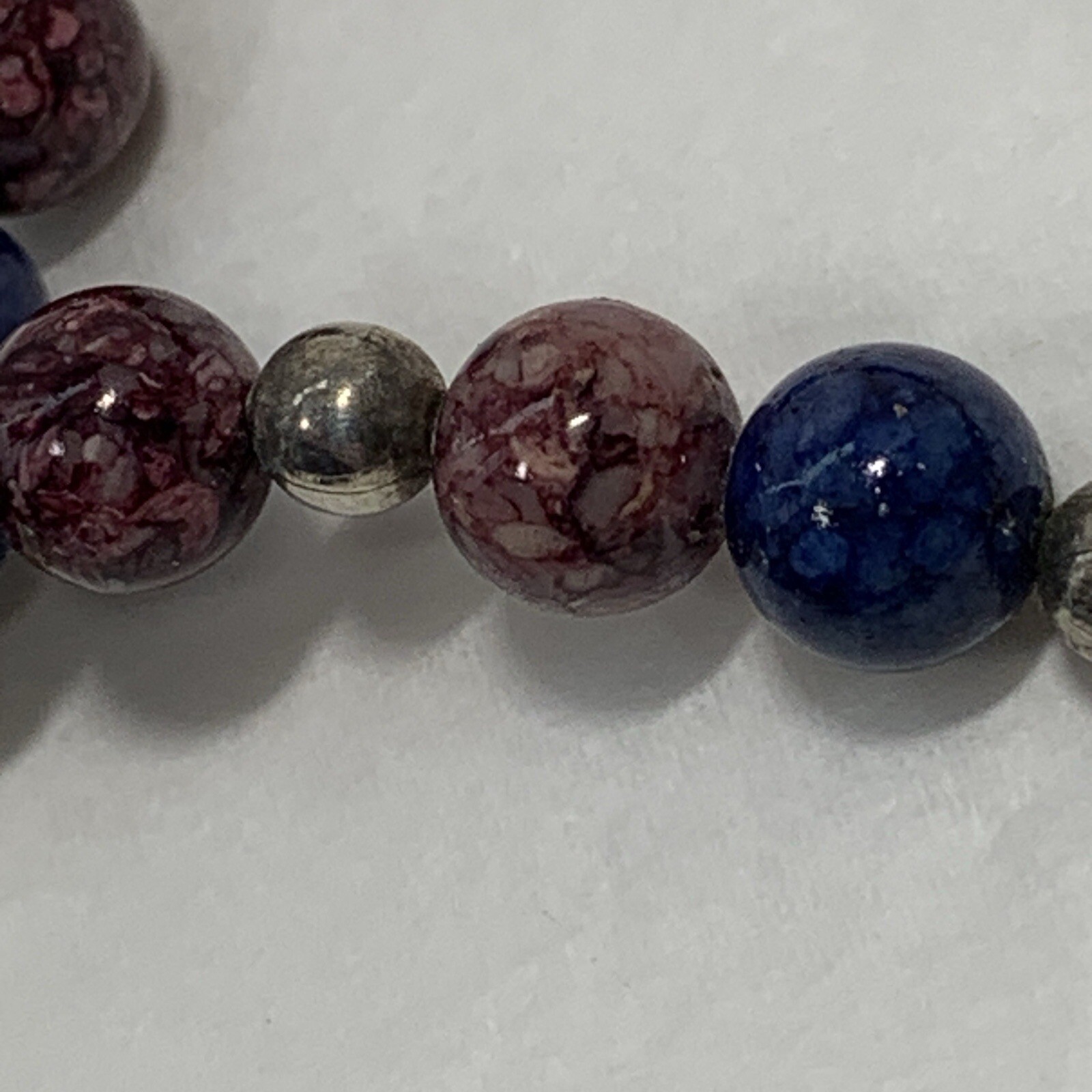 Vintage 925 Sterling Silver Freshwater Pearl Stone Bead Necklace Purple Blue 20″