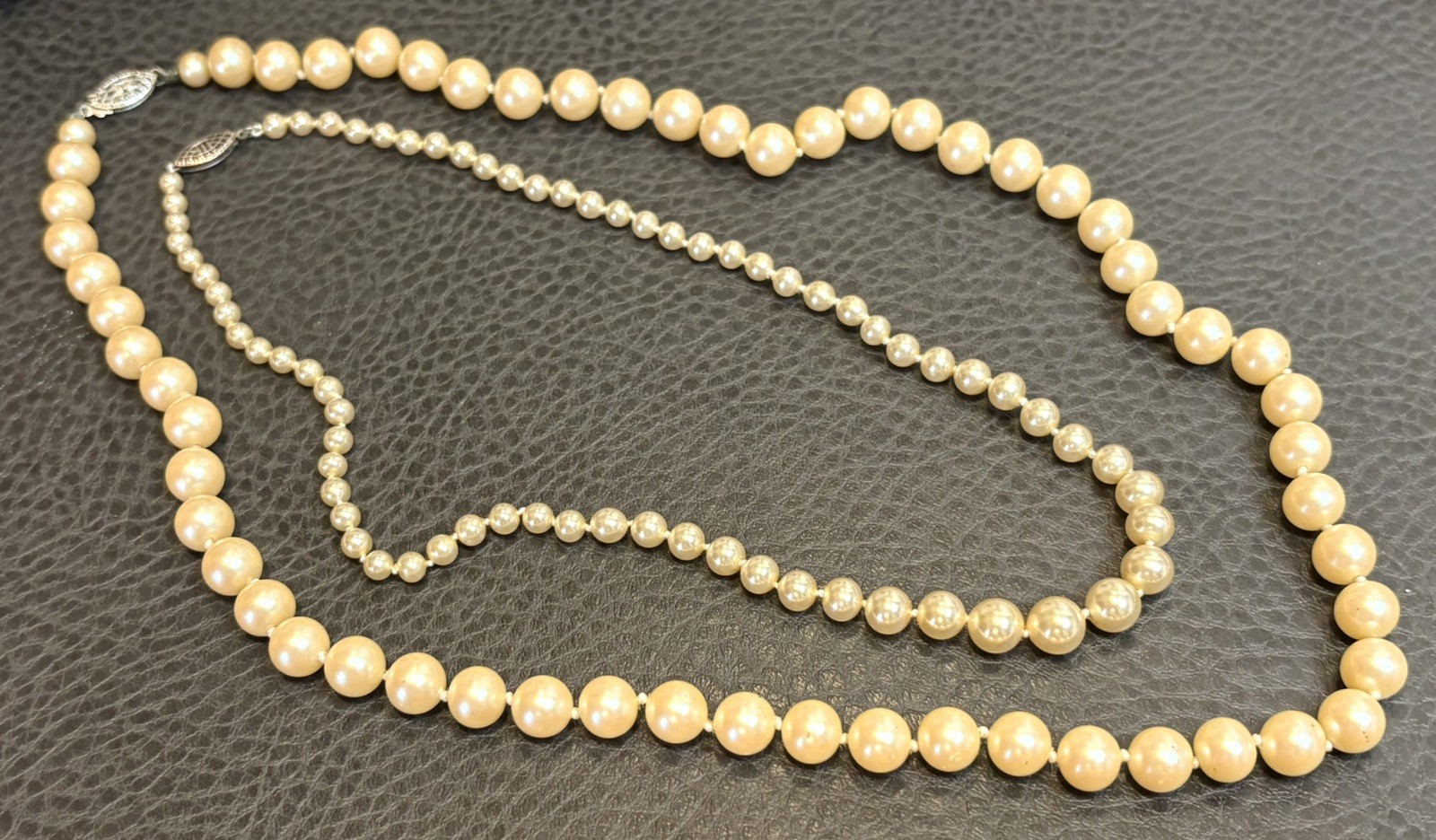 Vintage Lot Of 2 Sterling Silver Clasps Faux Pearls Hand Knotted Necklaces Layer