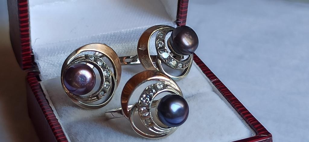 Earrings Ring pearl sterling Silver jewelry 925 Ring size 6.5 64