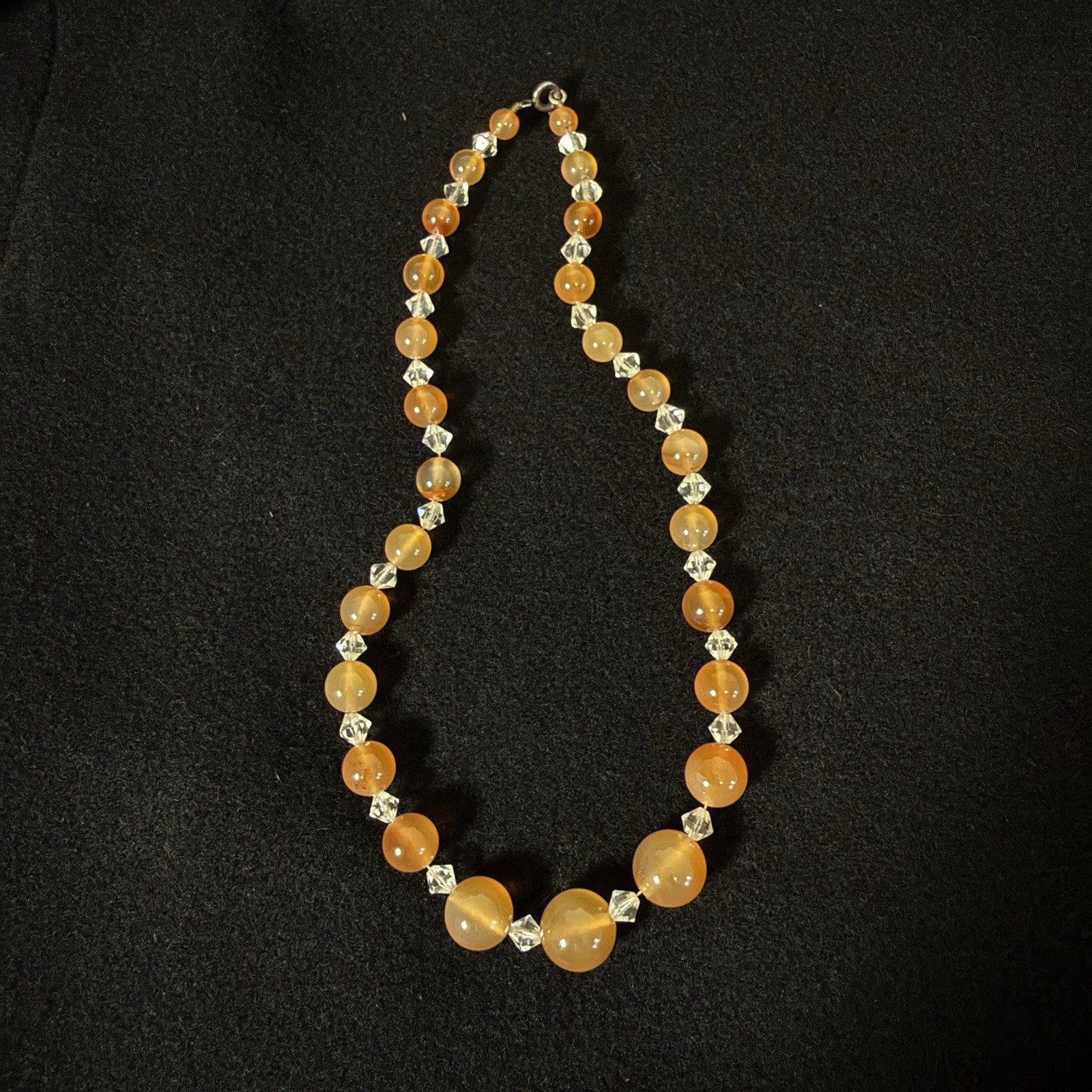 Vintage Orange Carnelian & Crystal Bead Choker Necklace Sterling Clasp Graduated
