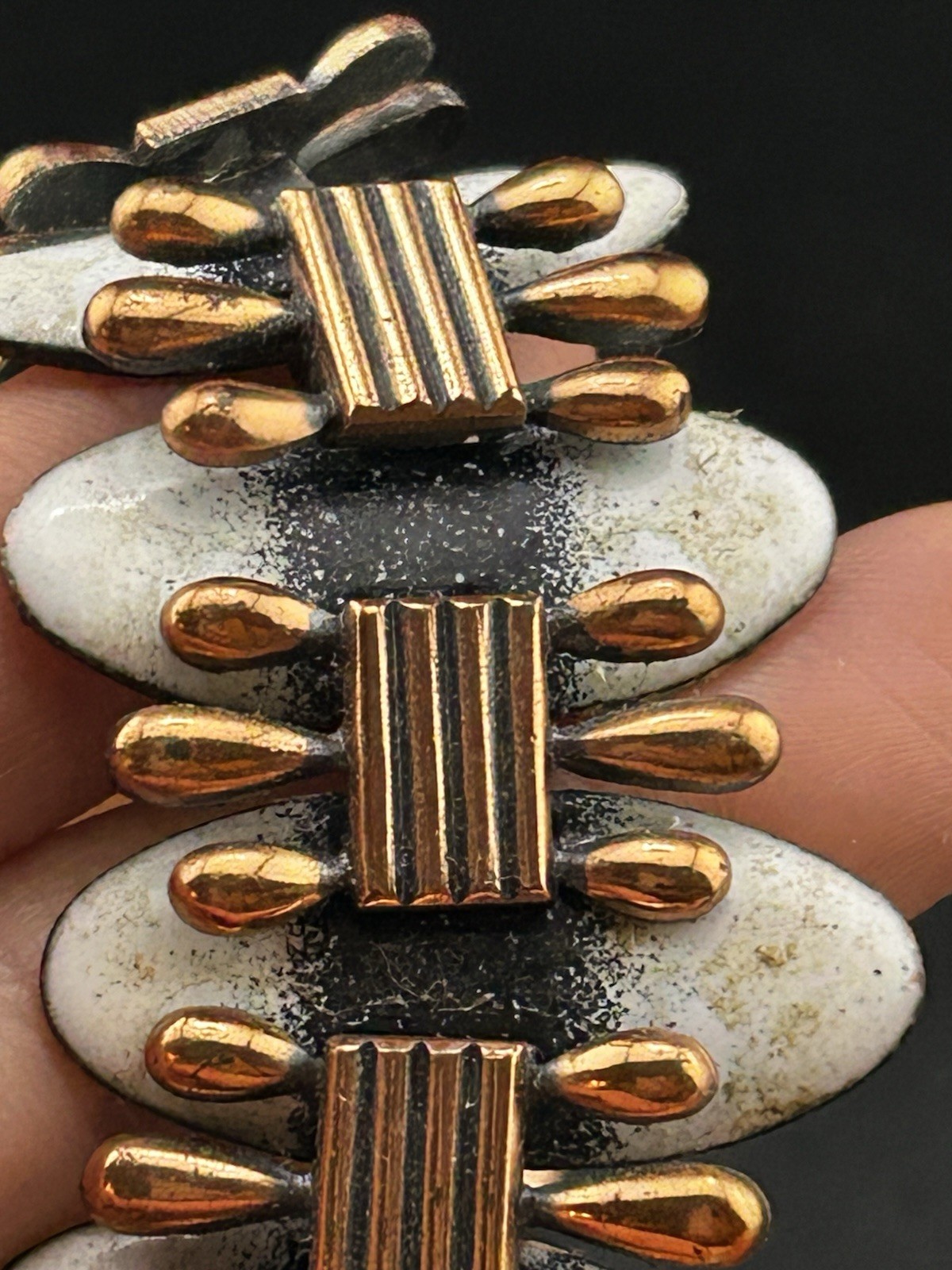 Vintage Matisse Renoir White Black Enamel Bracelet