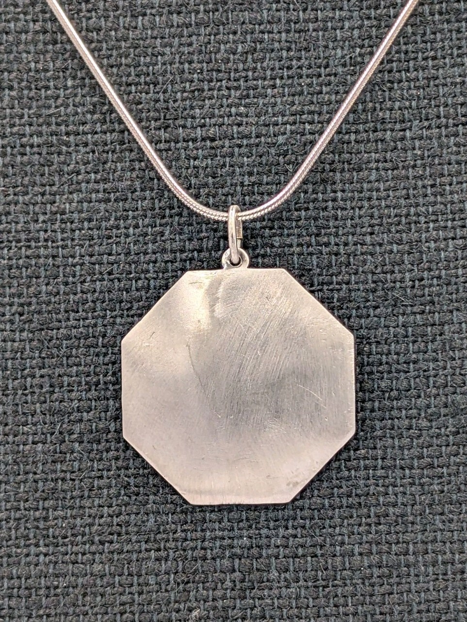 CW Vtg Sterling Silver Engravable Convex Octagon Pendant 18″ Snake 925 Necklace