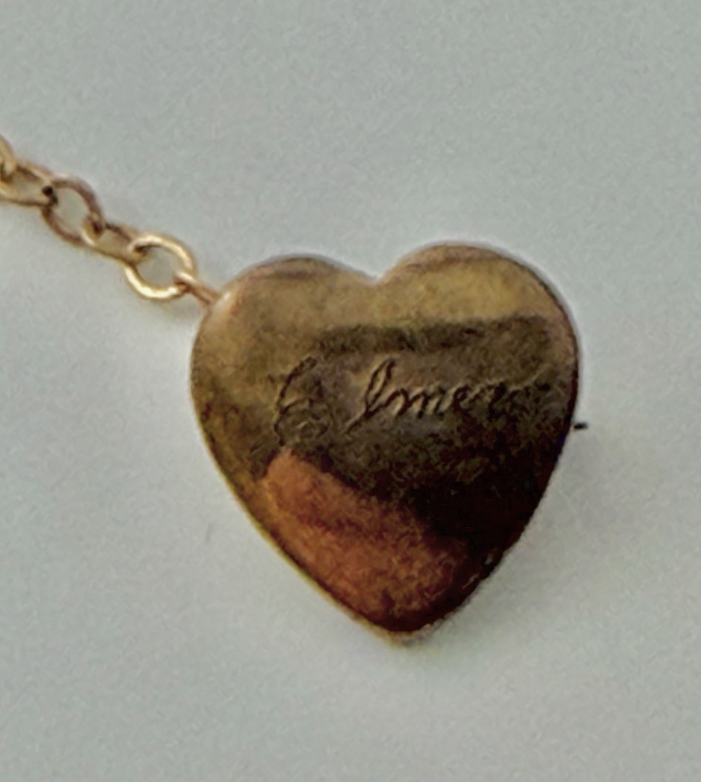 Antique Victorian Brass Hand Holding a Dangling Engraved Mini Heart Pin Brooch