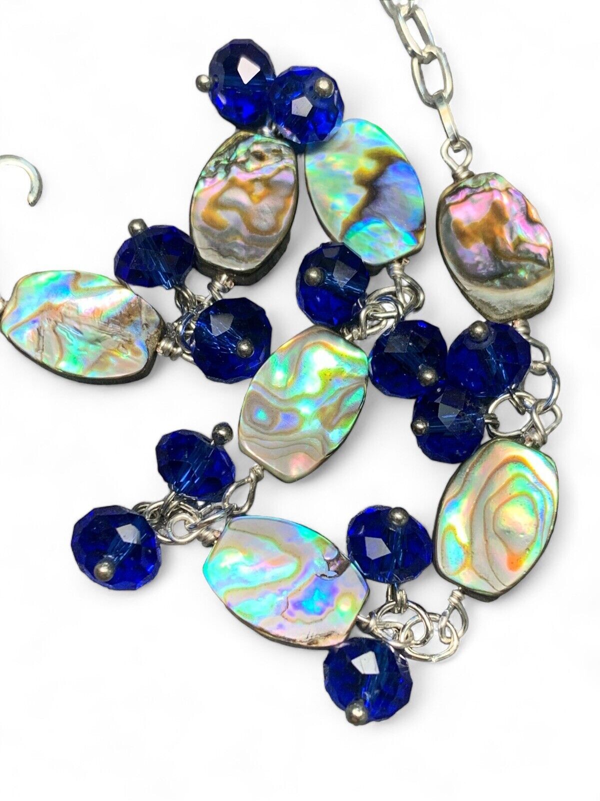 Vintage Beach Ocean Theme Abalone Shell Blue Crystal Bracelet 7.5”-9”