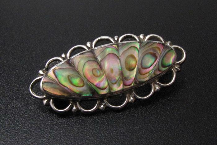VINTAGE ATAAHUA STERLING SILVER & PAUA SHELL BROOCH NEW ZEALAND ABALONE