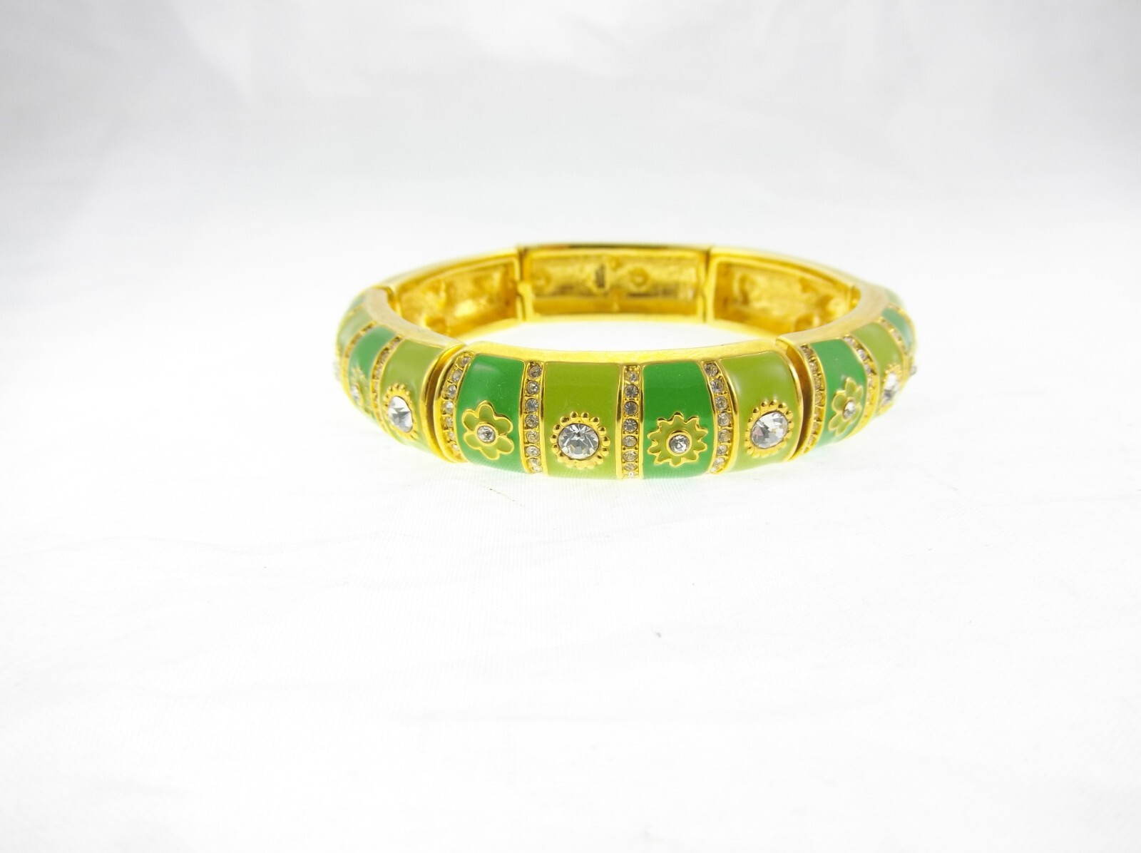 7.5″ Joan Rivers Lime Green Enamel Rhinestone Bracelet Stretch