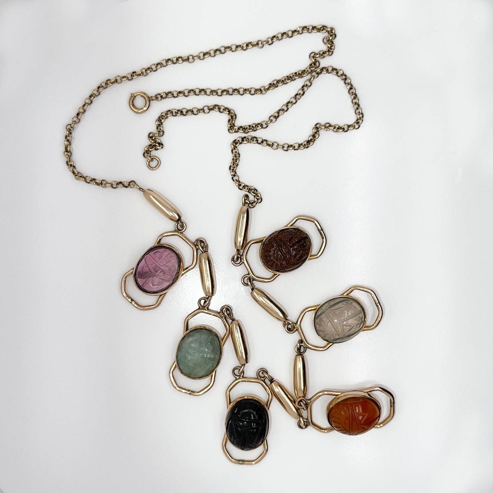 Vintage Estate Gold Filled & Multi-Gemstone Scarab Necklace – VR .