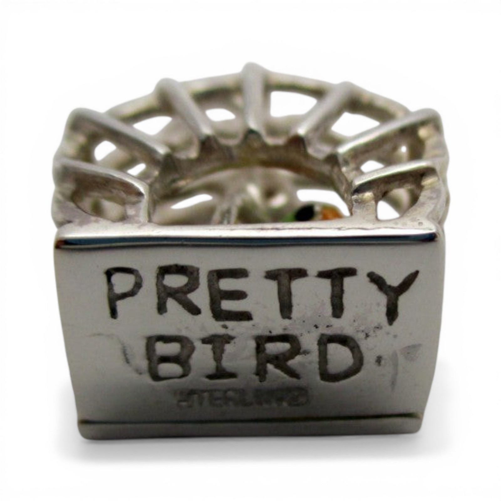 Sterling Silver PARROT CAGE Charm for Bracelet PRETTY BIRD Necklace Pendant CUTE