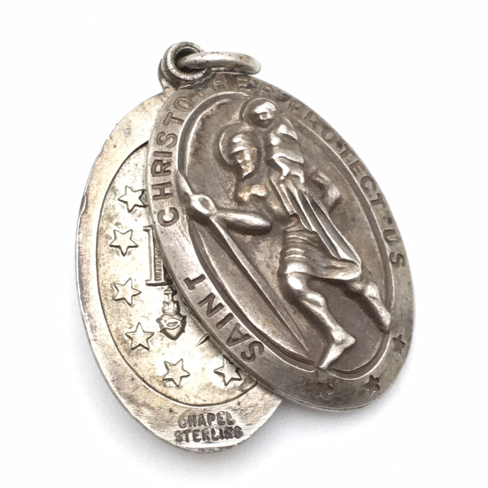 13.3g Vintage Sterling Silver CHAPEL Mary & St Christopher Religious Medal #90