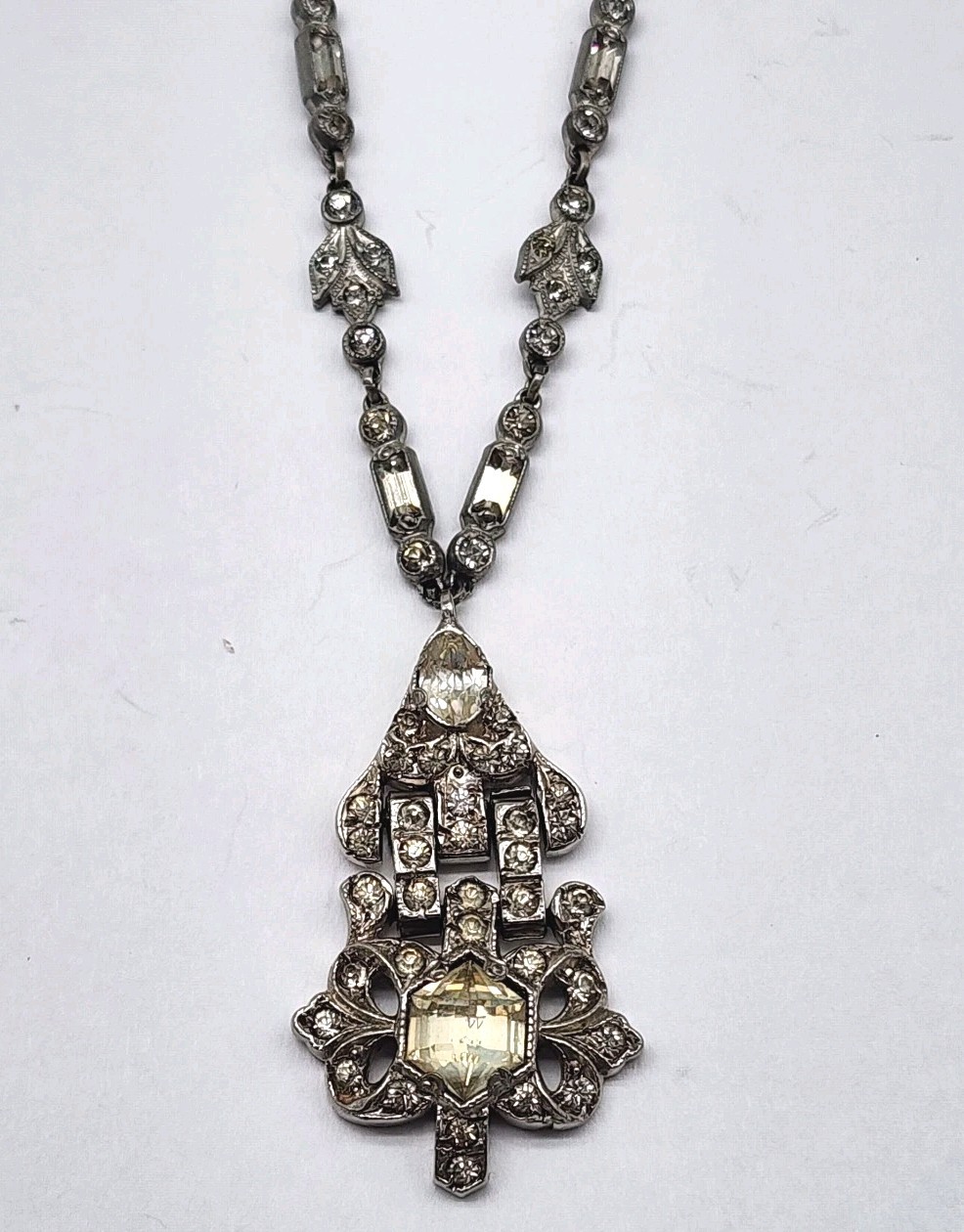 Art Deco Paste Rhinestone Festoon pendant Necklace 1920s antique