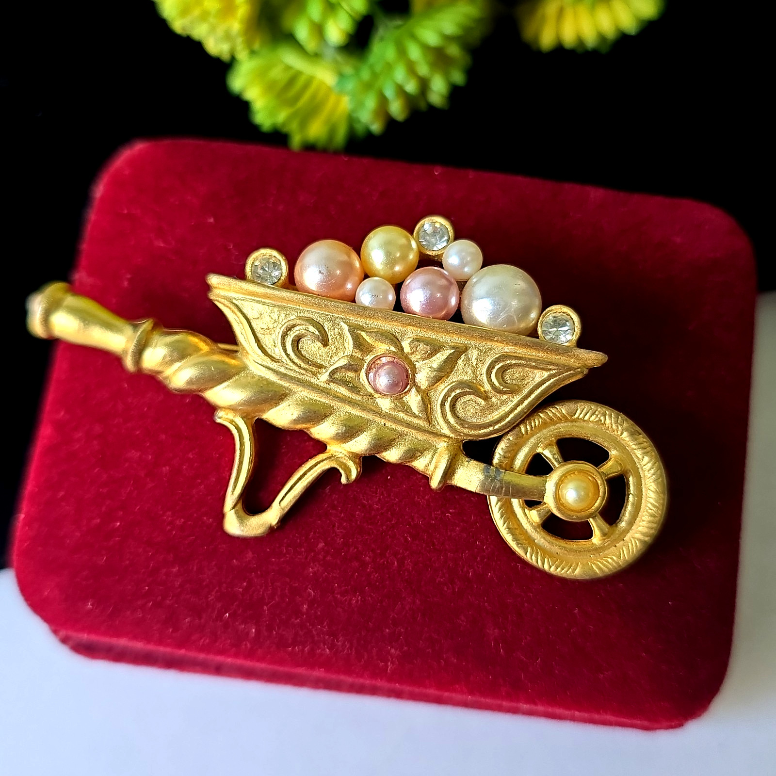 Vintage Unsigned Anne Klein Faux Pearls Rhinestones Garden Will Barrow Brooch
