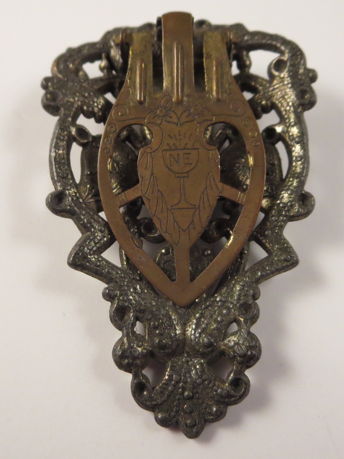 Antique Art Deco NE Signed New England Glass Works Blue Rhinestone Dress Clip