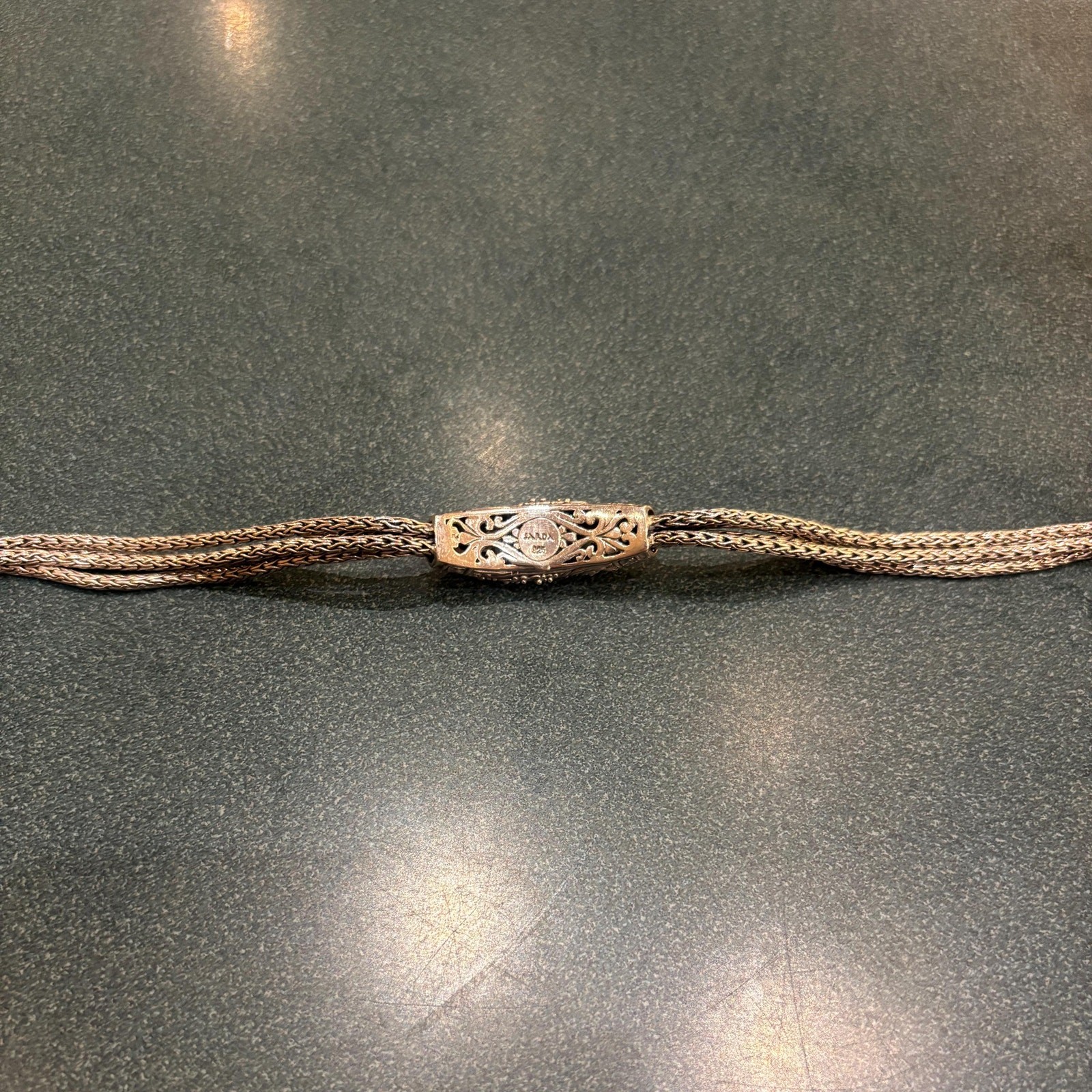 Sarda Janyl Adair Bali Sterling Silver Scroll Station Spiga Wheat Chain Bracelet