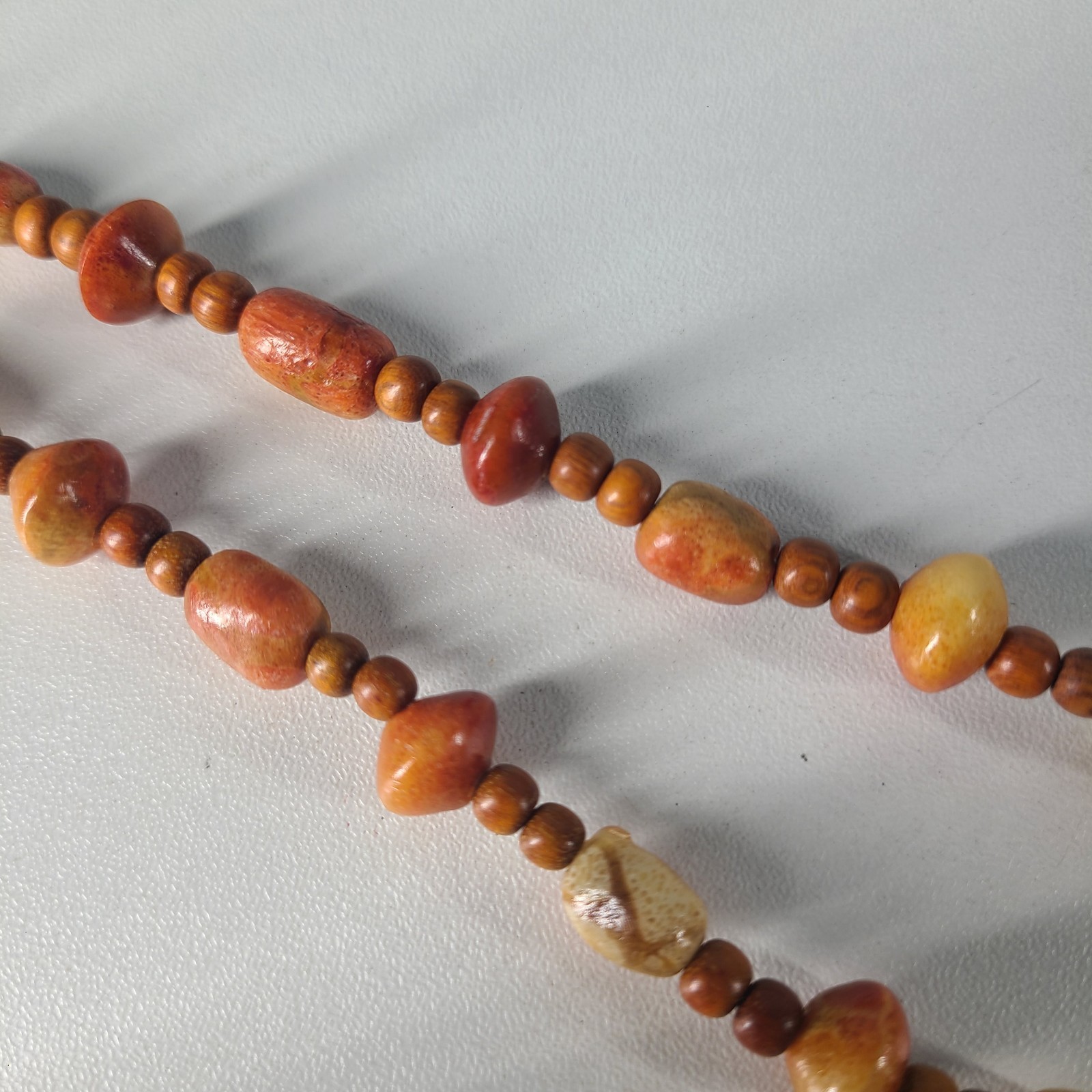 27” Genuine Apple Coral and Wood Beads Necklace – Orange