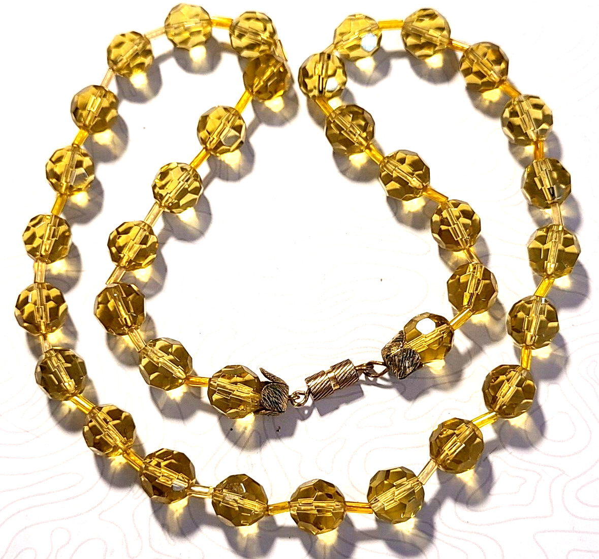 VINTAGE STUNNING GOLD TONE CITRINE FACETED GLASS NECKLACE