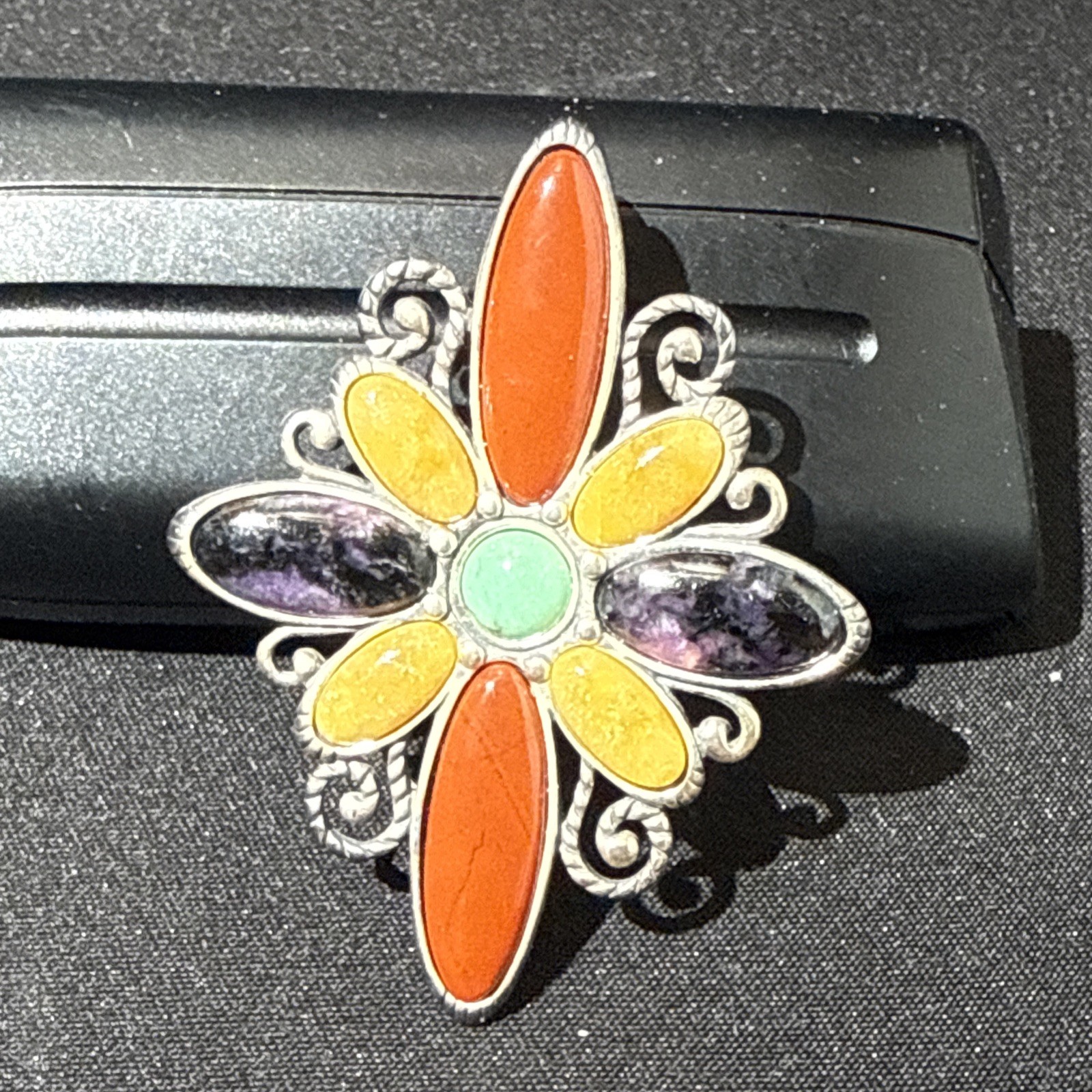 Carolyn Pollack Relios Brooch Sterling Silver Color Burst cross