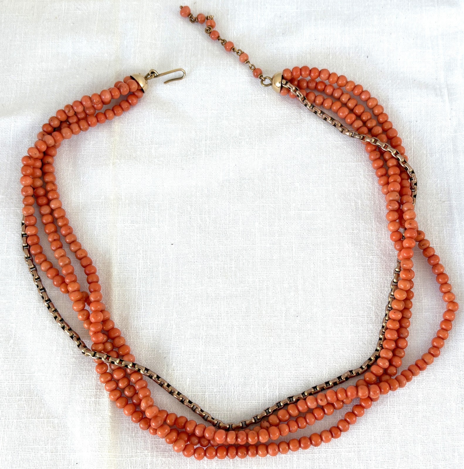 Deco Era Natural Salmon Coral Torsade Necklace