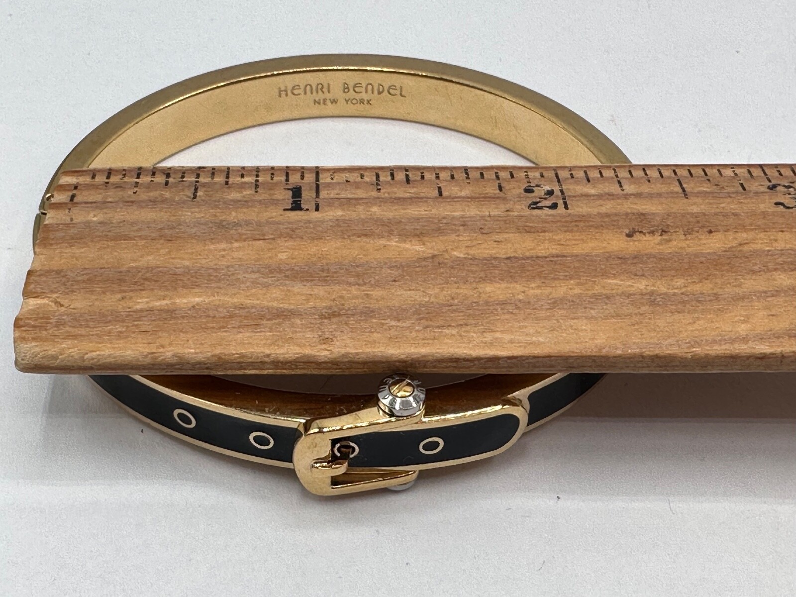 ESTATE GOLD PLATED BLACK ENAMEL BELT BUCKLE HENRI BENDEL NY SIGNED BRACELET