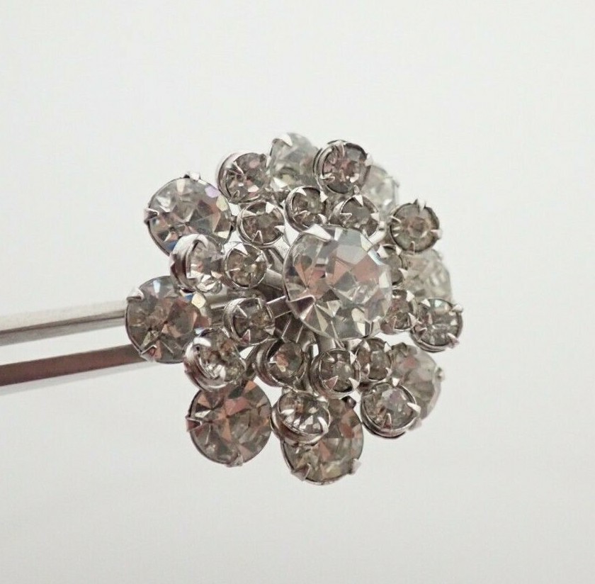 Vintage Sterling Silver Prong Set Rhinestone Cluster Ring Sz 6