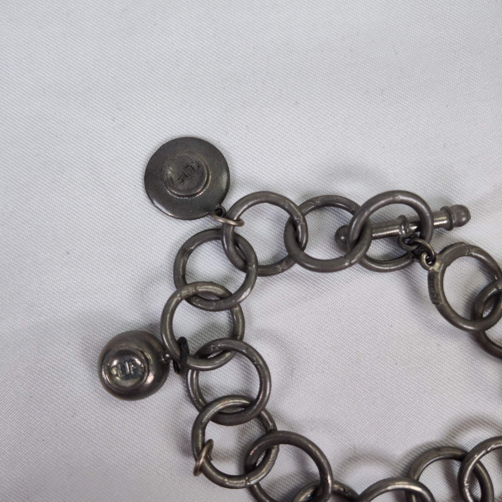 Jim Clift Pewter Tea Pot Charm Bracelet and Earrings Set Toggle Clasp