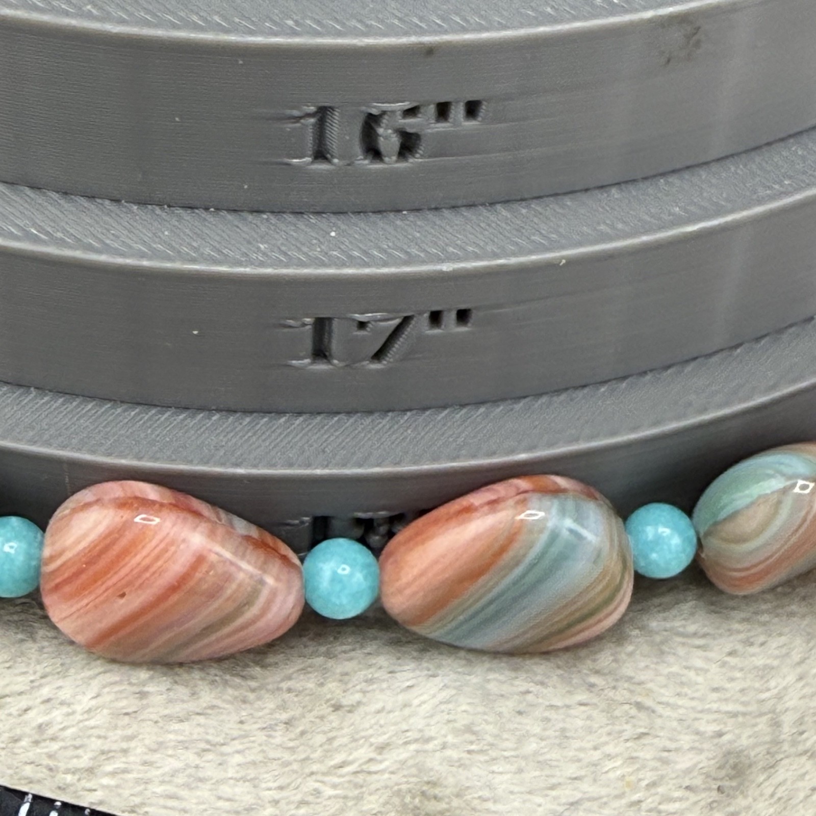 Vintage Polished Stone Necklace Pink Blue Sunrise Beaded 19”