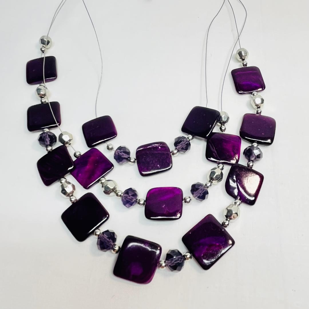 VTG Two (2) Elegant Purple Necklaces Lobster Claw Safety Clasp Gold-Nylon Strung