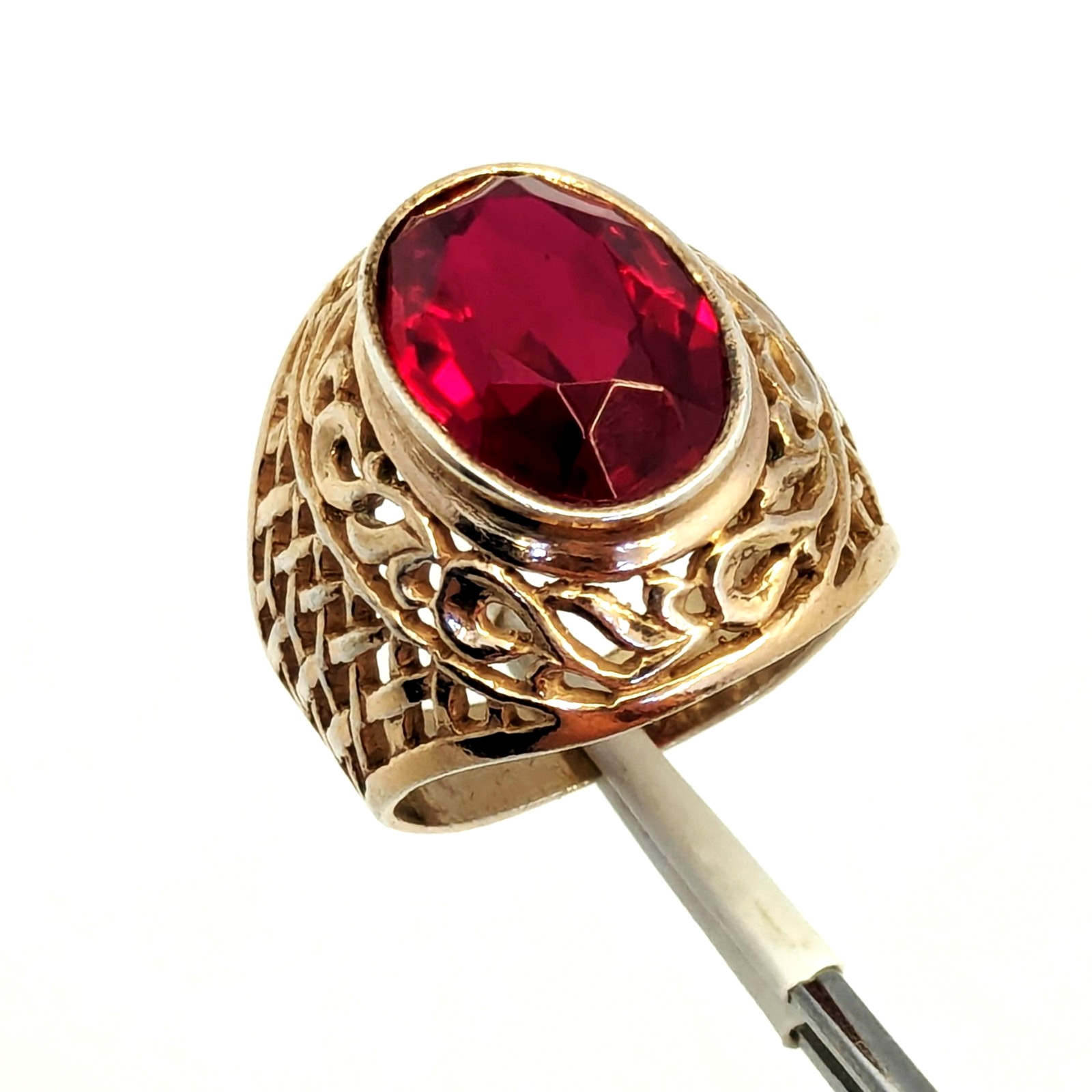 Vintage Soviet RING Silver⭐875 stamp Star USSR with Large Ruby -8US (18.5mm)| #8