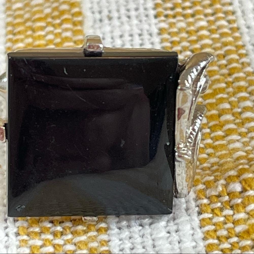 Vintage SWANK Black and Silver Tone Cuff Links Tie Clip Set Retro