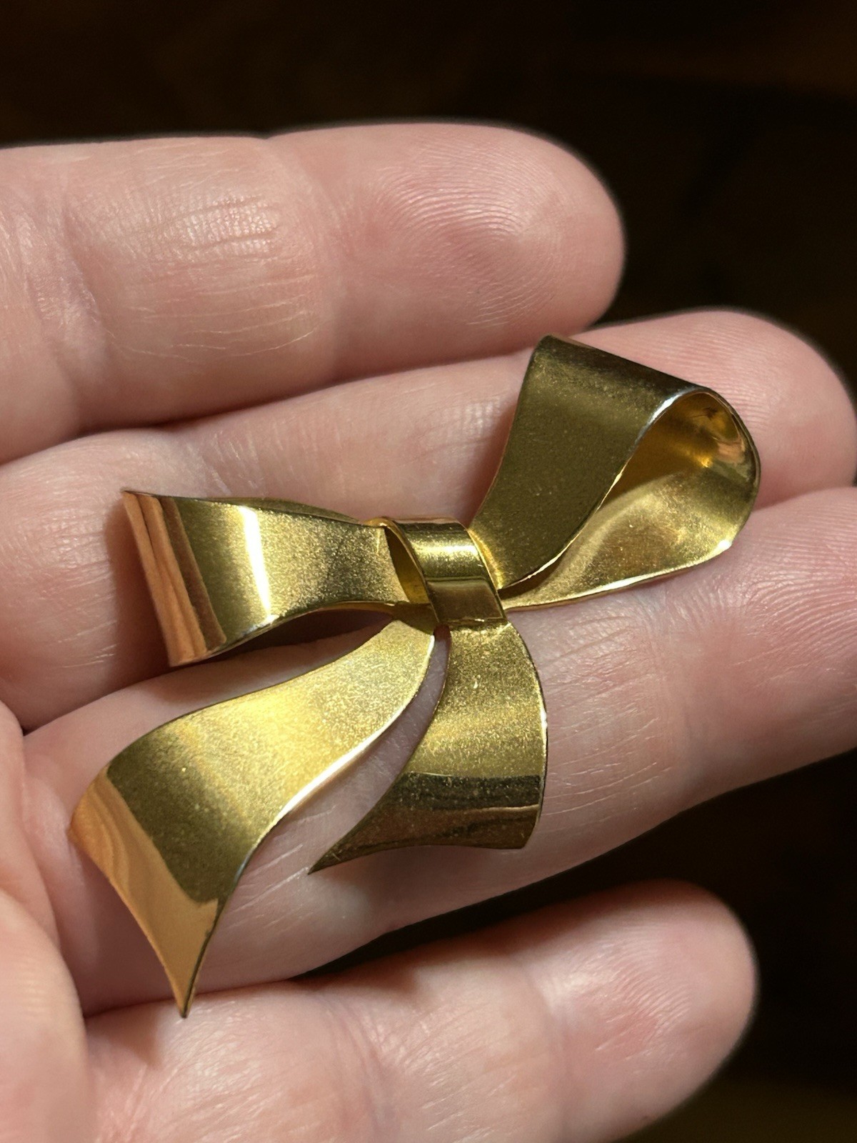 Coro Sterling Metal Gold Bow Jewelry Pin Brooch Vintage